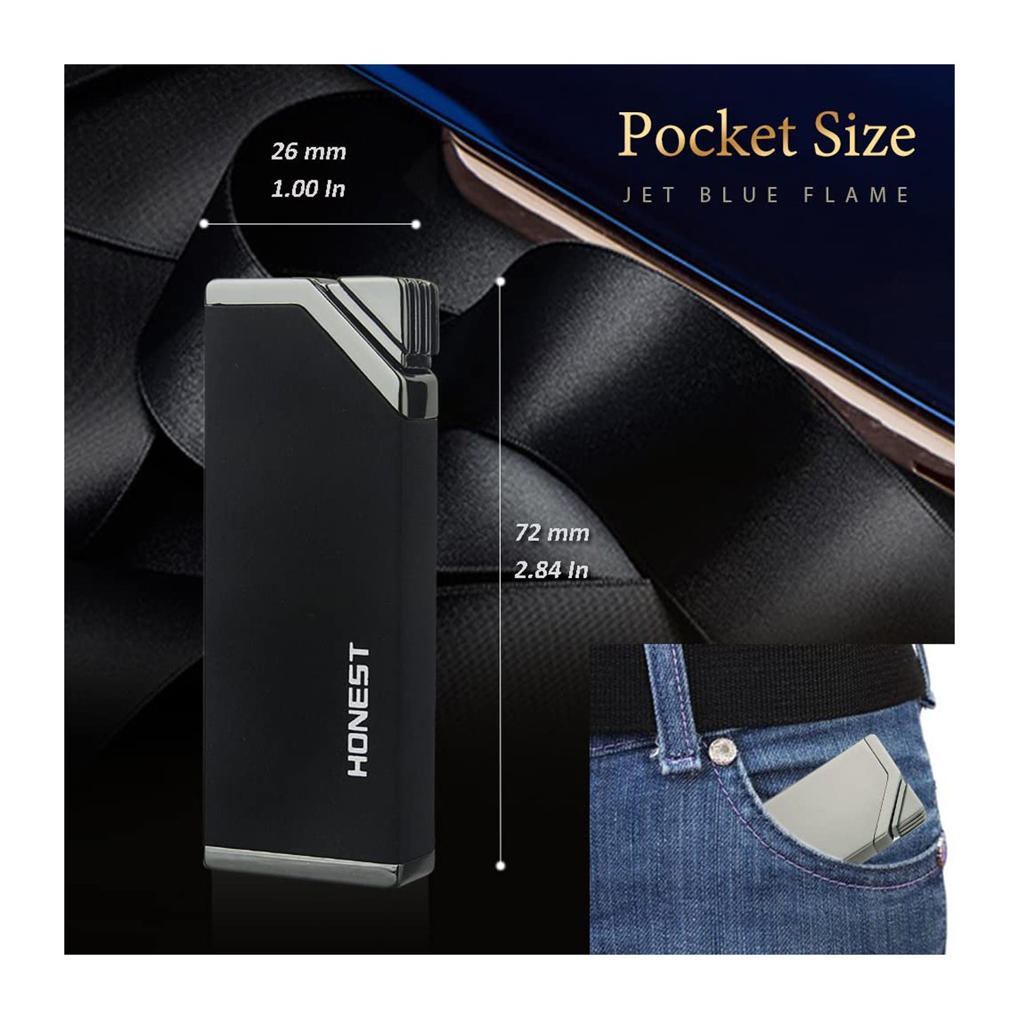 HONEST Jet Torch Cigar Lighter – Single Flame Windproof Butane Fuel Lighter