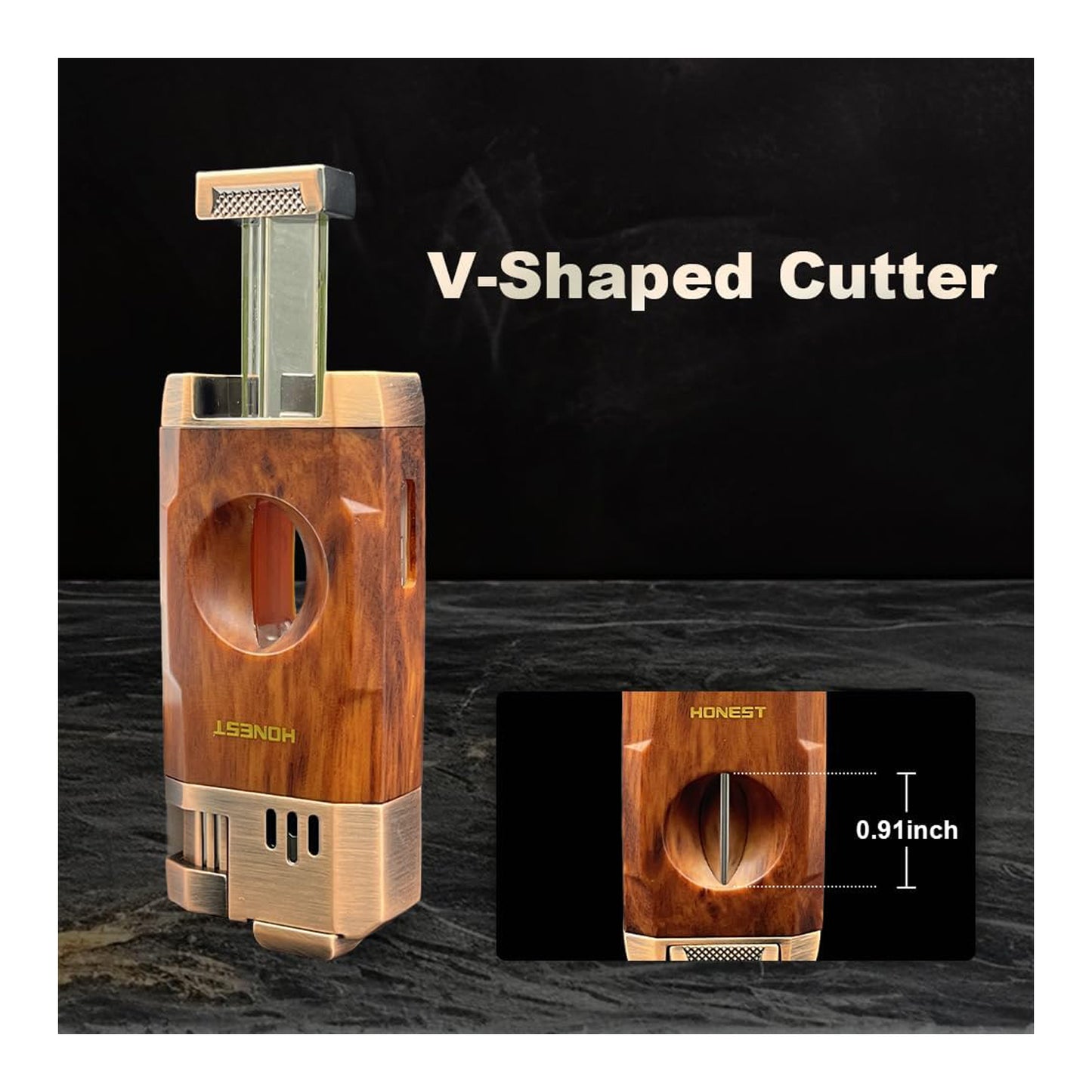 Honest All-in-One Windproof Outdoor Lighter with Dual Jet Flame Built-in Cutter, Butane Refillable and Flames Adjustable, Visible Gas Tank, Portable for Travel, Candle Lovers, Box Included
