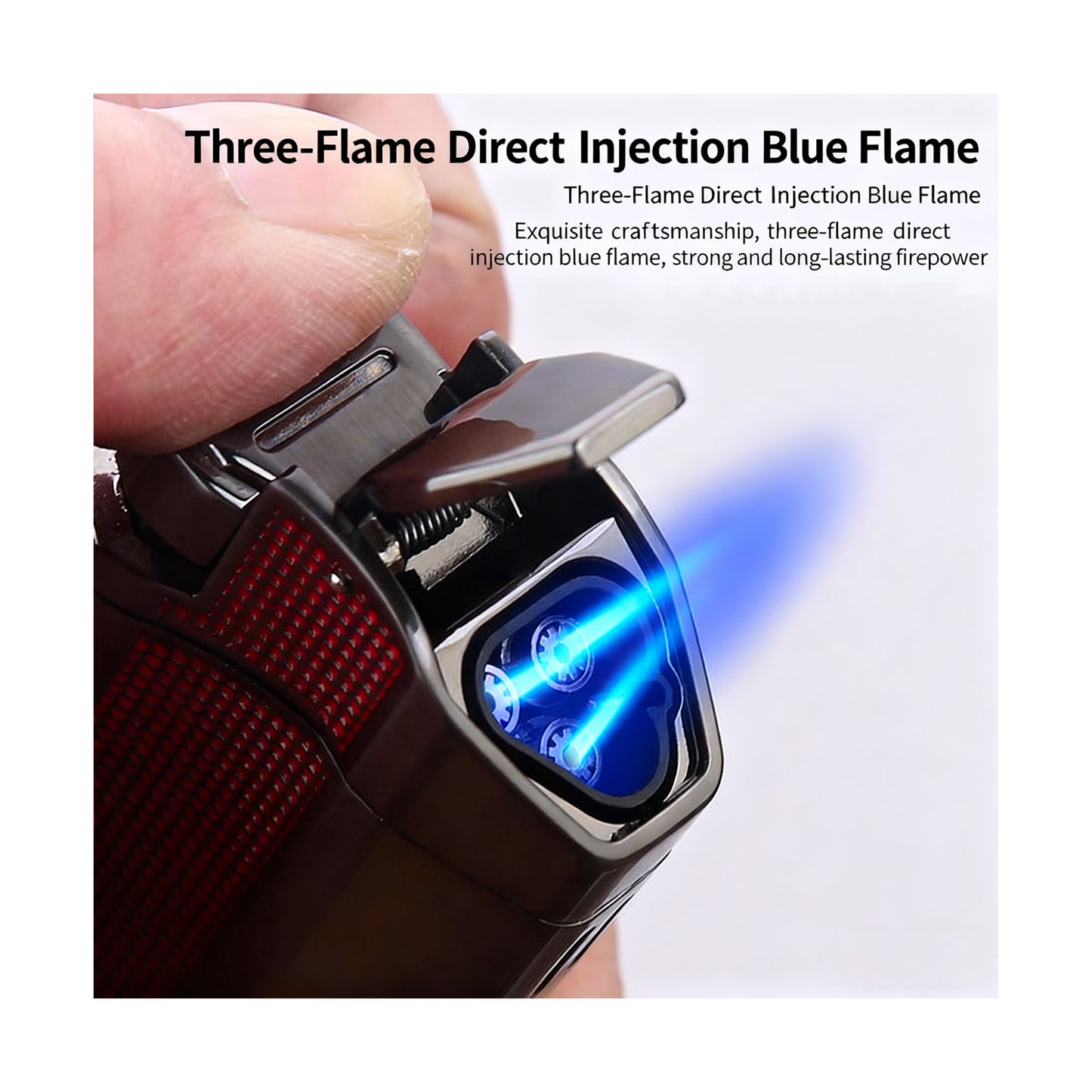 Honest Triple Jet Torch Cigar Lighter with Cigar Punch Rest Holder, Windproof Butane Lighter Refillable - Butane Not Included,Box Included