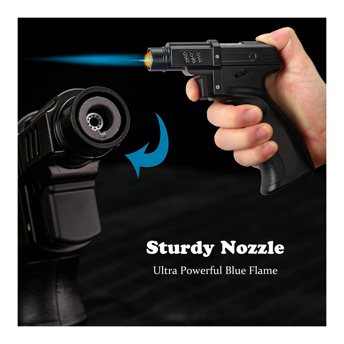 Honest Butane Torch Lighter – Adjustable Gun Torch with Flame Lock for Cooking, Camping, Home Use, Cigar Lighting, and Welding