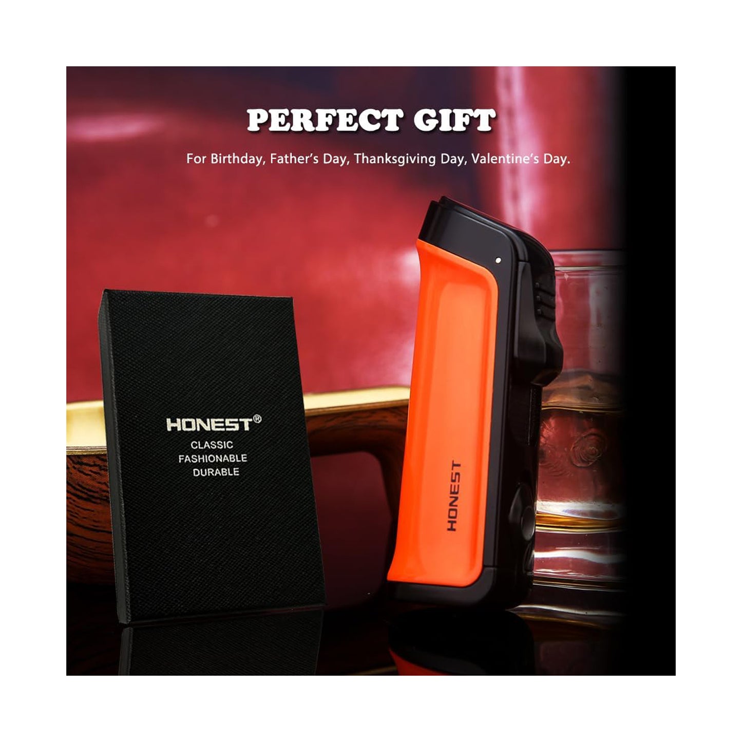 HONEST Triple Jet Torch Lighter – Refillable with Built-in Punch, Adjustable Flame Intensity, and Visible Gas Window – Great for BBQ, Kitchen, Fireplace, and Candles – Perfect Gift for Men