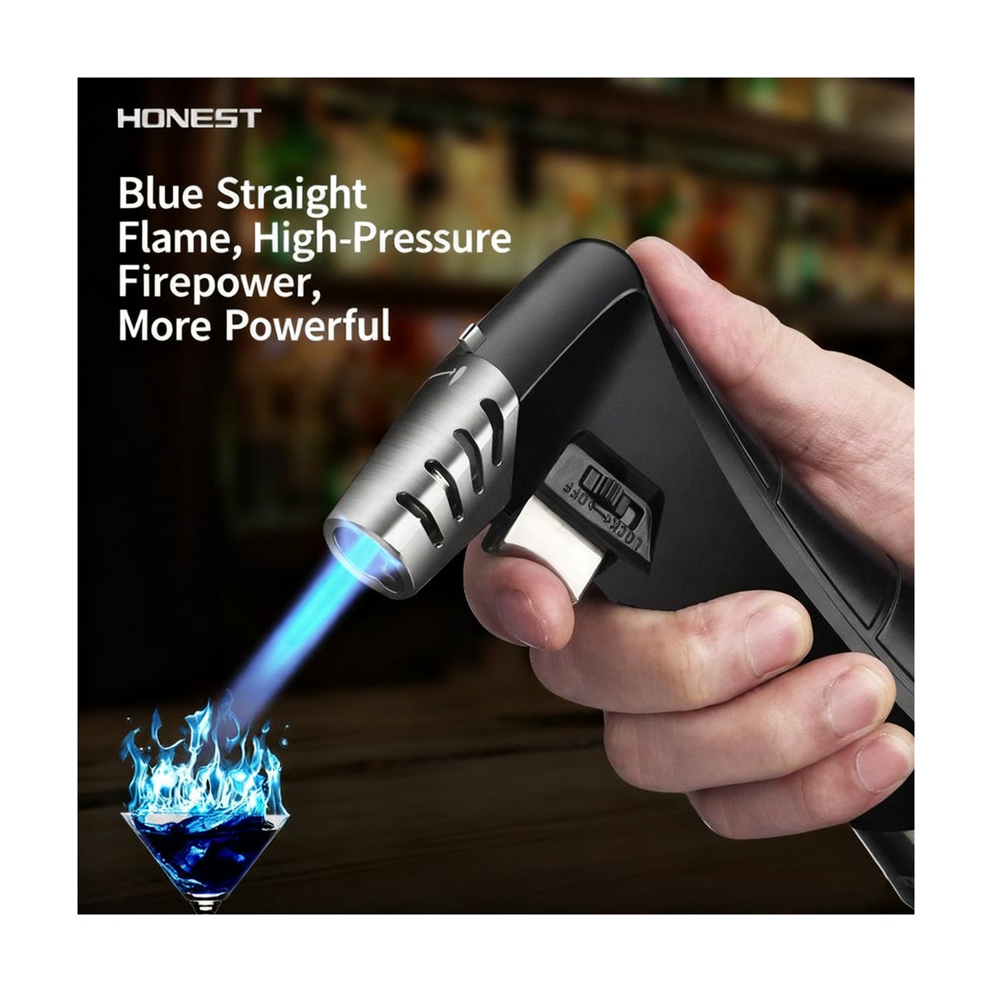 Honest Butane Jet Flame Cooking Lighter, Metal Windproof Lighter, Refillable Torch Lighter, Adjustable Flame Size Lighter for Kitchen Grill BBQ Candle Camping (Butane Not Included)