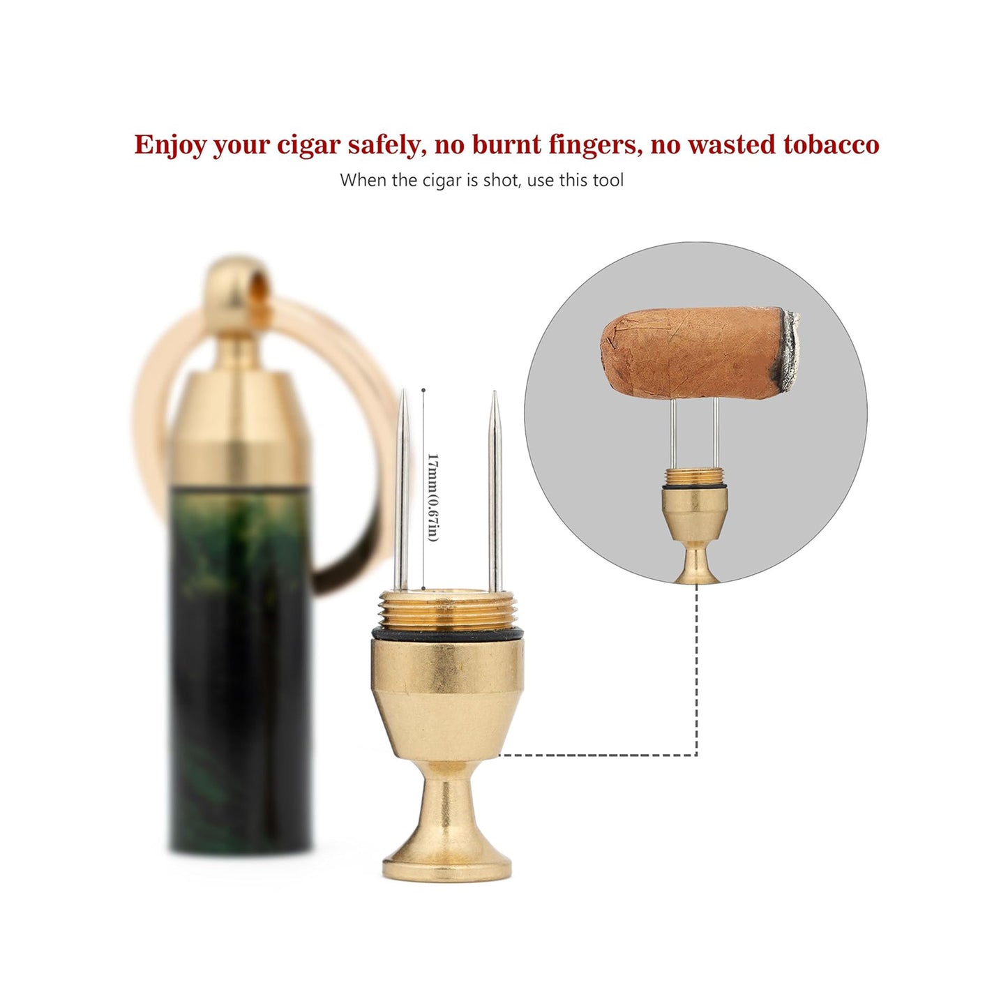 Honest Solid Brass 2-in-1 Cigar Punch Cutter Cigar Needle with Keychain, Cigar Draw Enhancer, Premium Cigar Accessories Tool