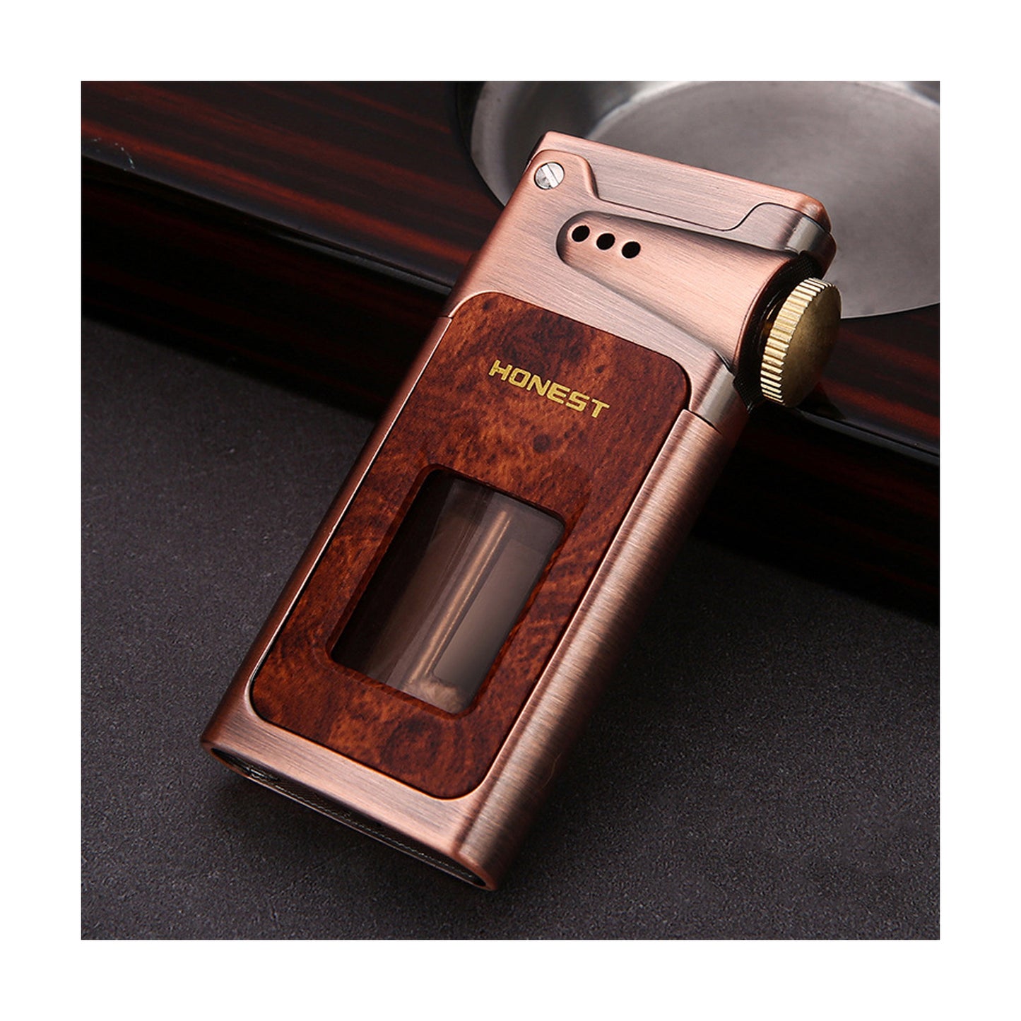 Honest Metal Vintage Windproof Kerosene Lighter, Classic Soft Flame, Portable Transparent Window Reusable Lighter, Gift for Men (Kerosene Not Included)