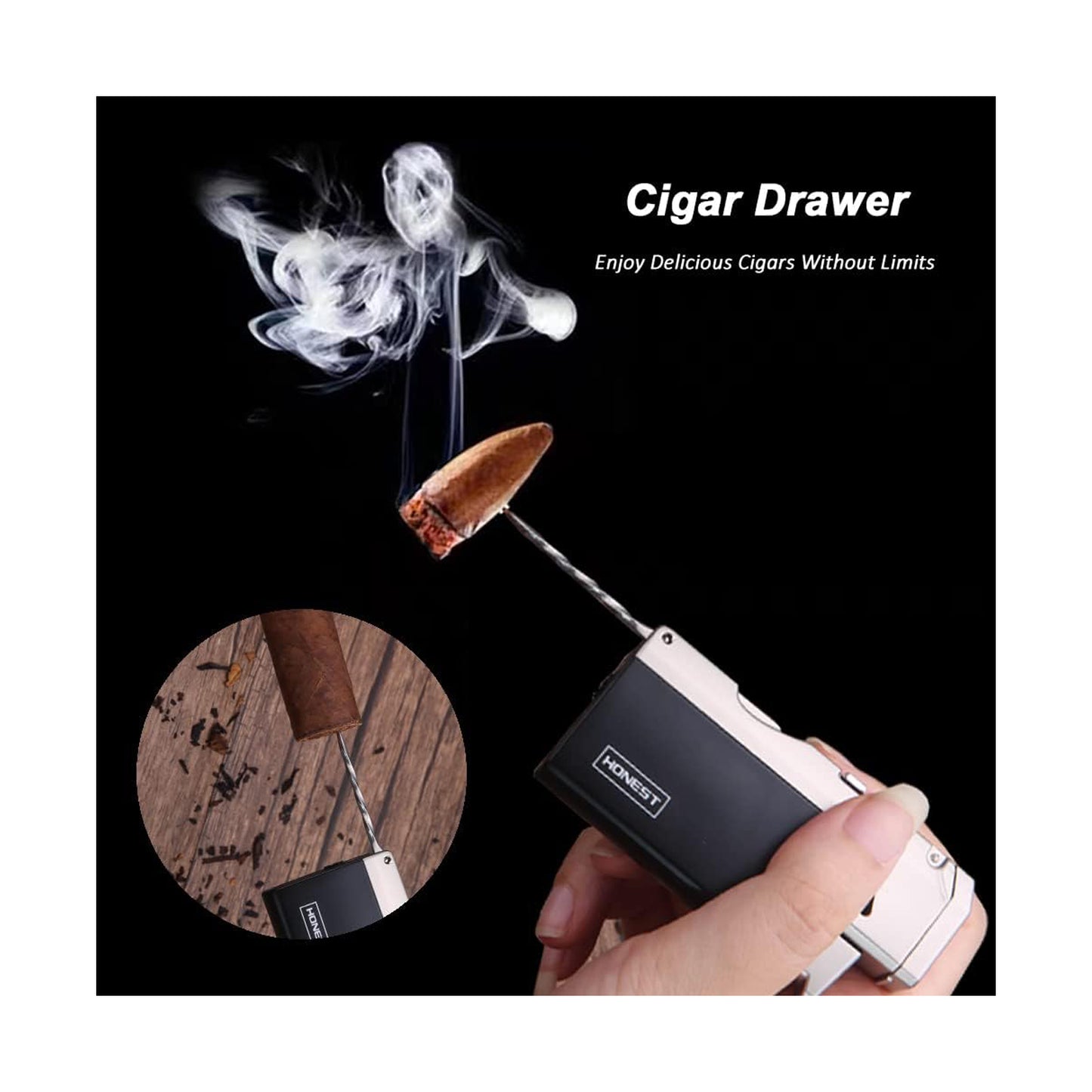 Honest Jet Torch Cigar Lighter - Adjustable Flame, Refillable with Butane - Outdoor