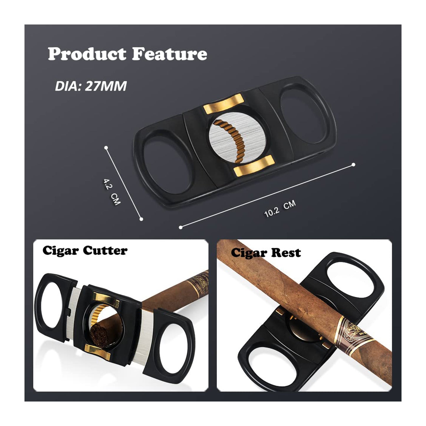 HONEST Cigar Lighter and Cutter Gift Set – Windproof Triple Jet Flame Butane Refillable Lighter with Built-in Cigar Punch