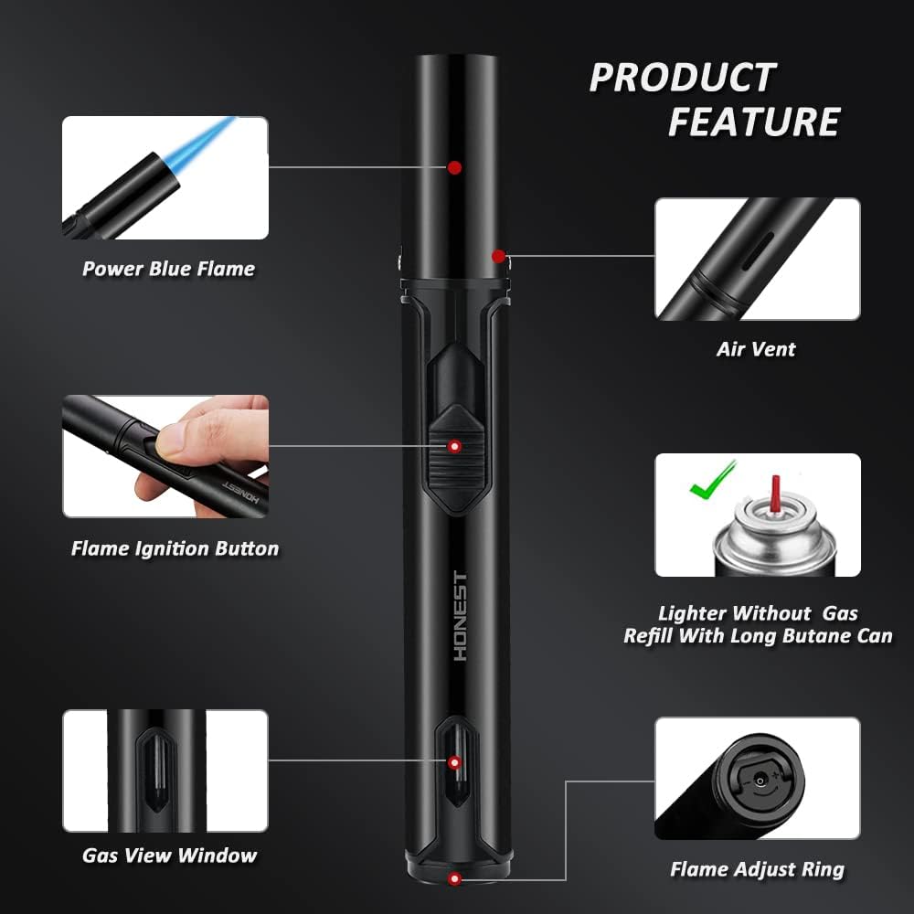 Honest Torch Lighters, Butane Lighters Refillable Single Jet Flame for Candle Grill BBQ Camping