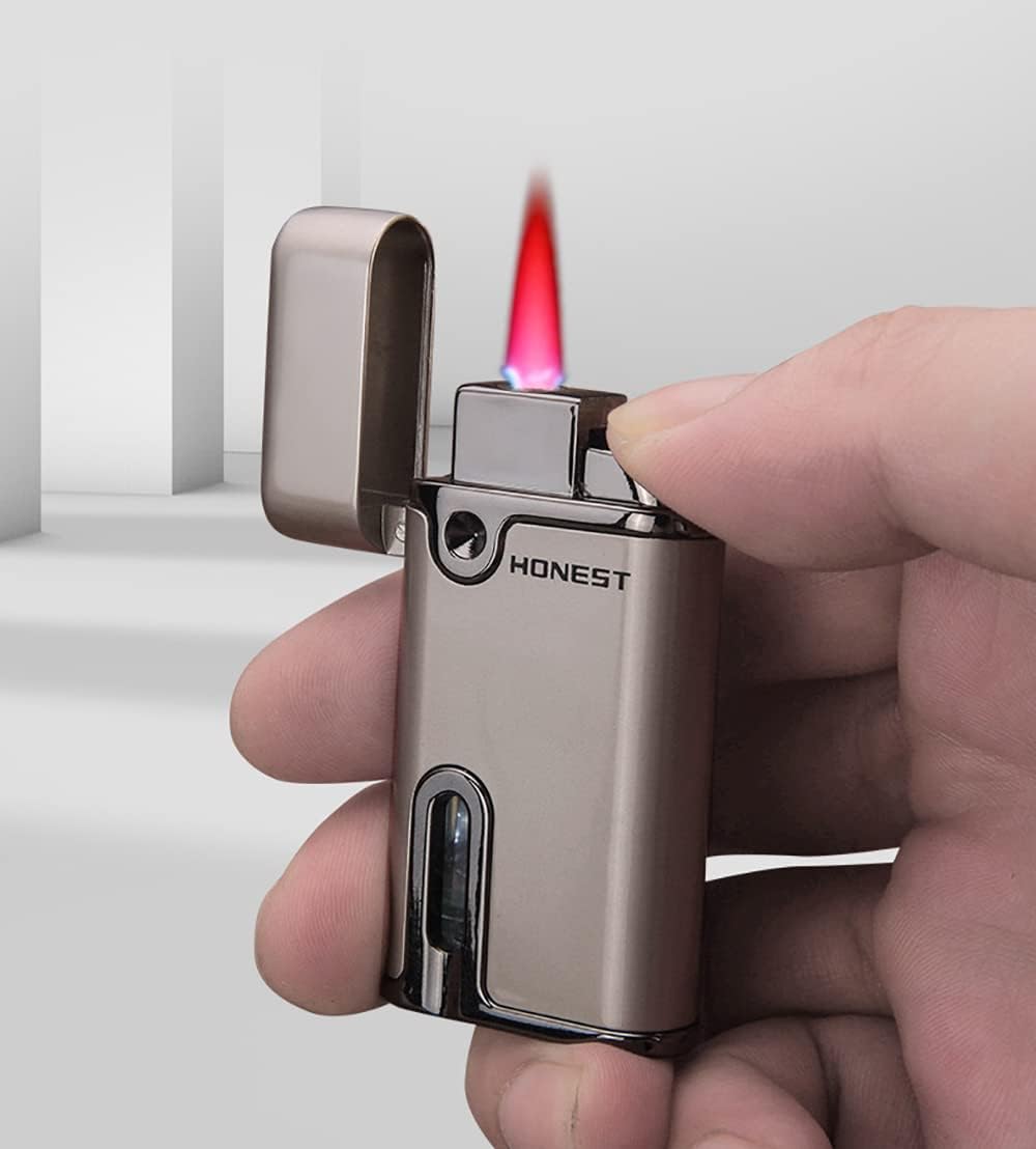 Honest Slim Torch Butane Lighter with Red Flame, Refillable Butane Cigar Lighter, Fuel Visible Window Windproof Lighter for Grill BBQ Camping (Butane NOT Included)