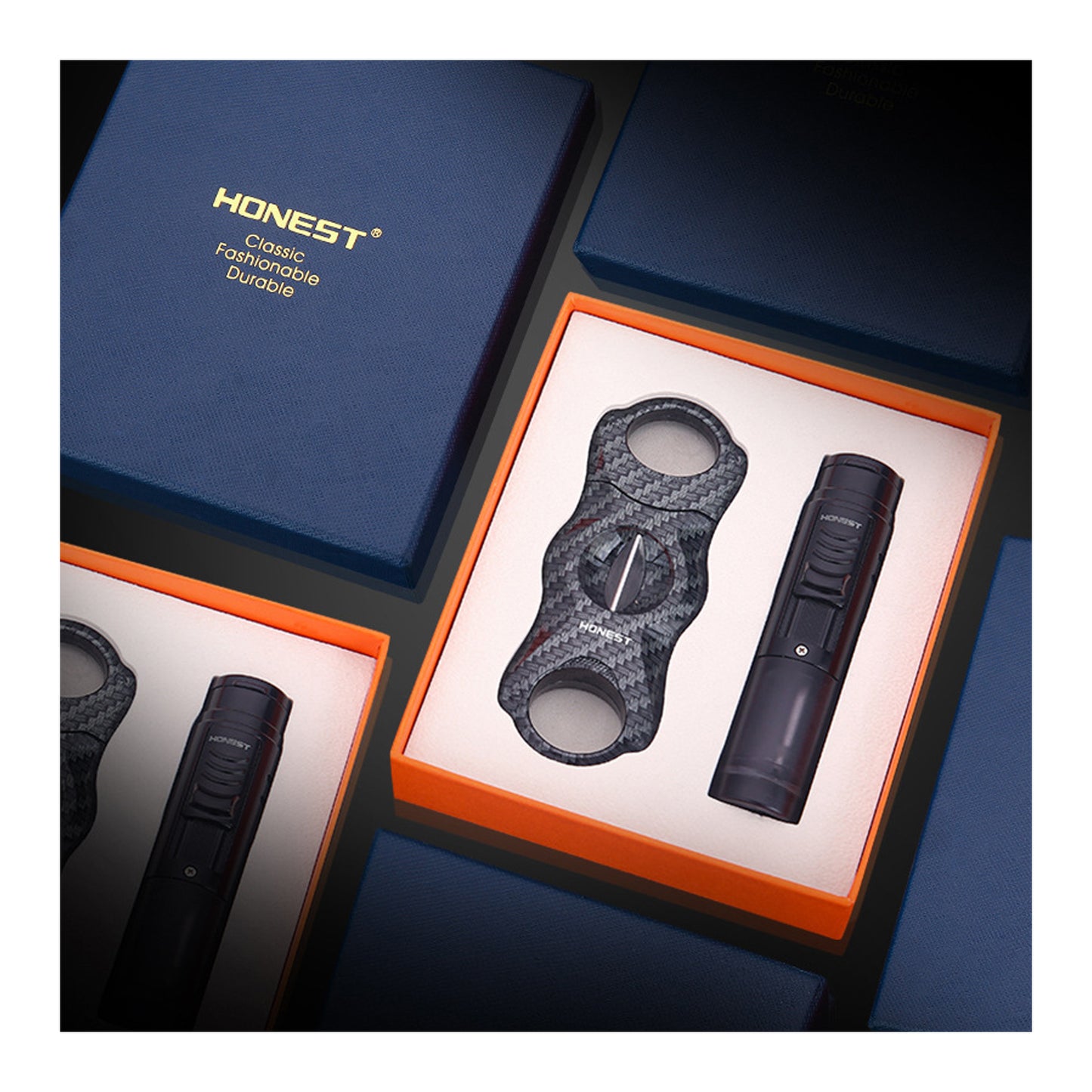Honest Premium Lighter Set with Sharp Stainless Steel Cutter and Punch Tool for Gift or Wholesale
