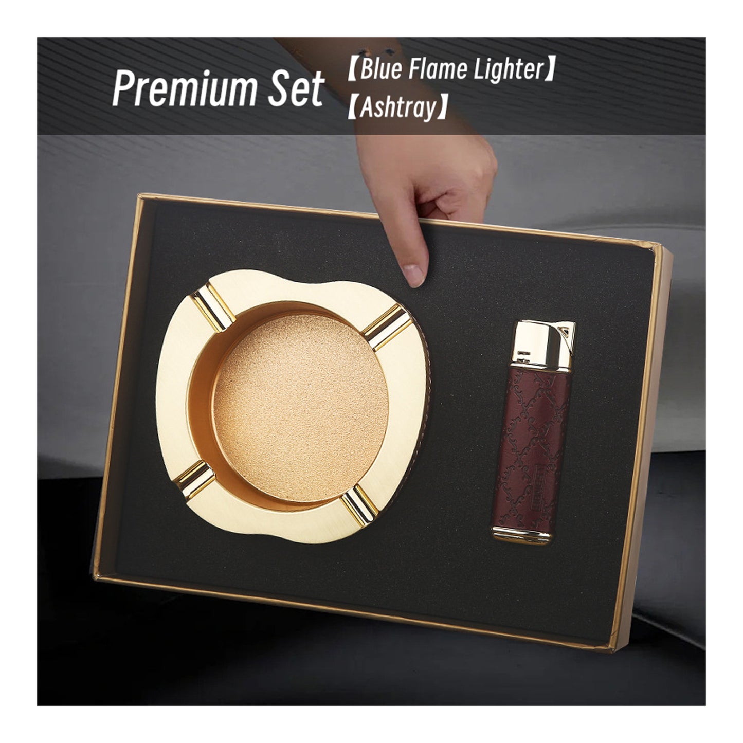 Honest Creative Jet Flame Refillable Gas Lighter with Metal Ashtray Premium Gift Set