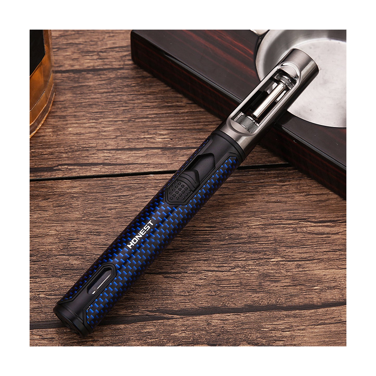 Honest Windproof Straight-in Adjustable Jet Flame Torch Lighter, Visible Gas Chamber, Pen-Style Metal Long Lighter, Portable, Recyclable, Candle Cigar Unless Outdoor Camping Barbecue Dedicated