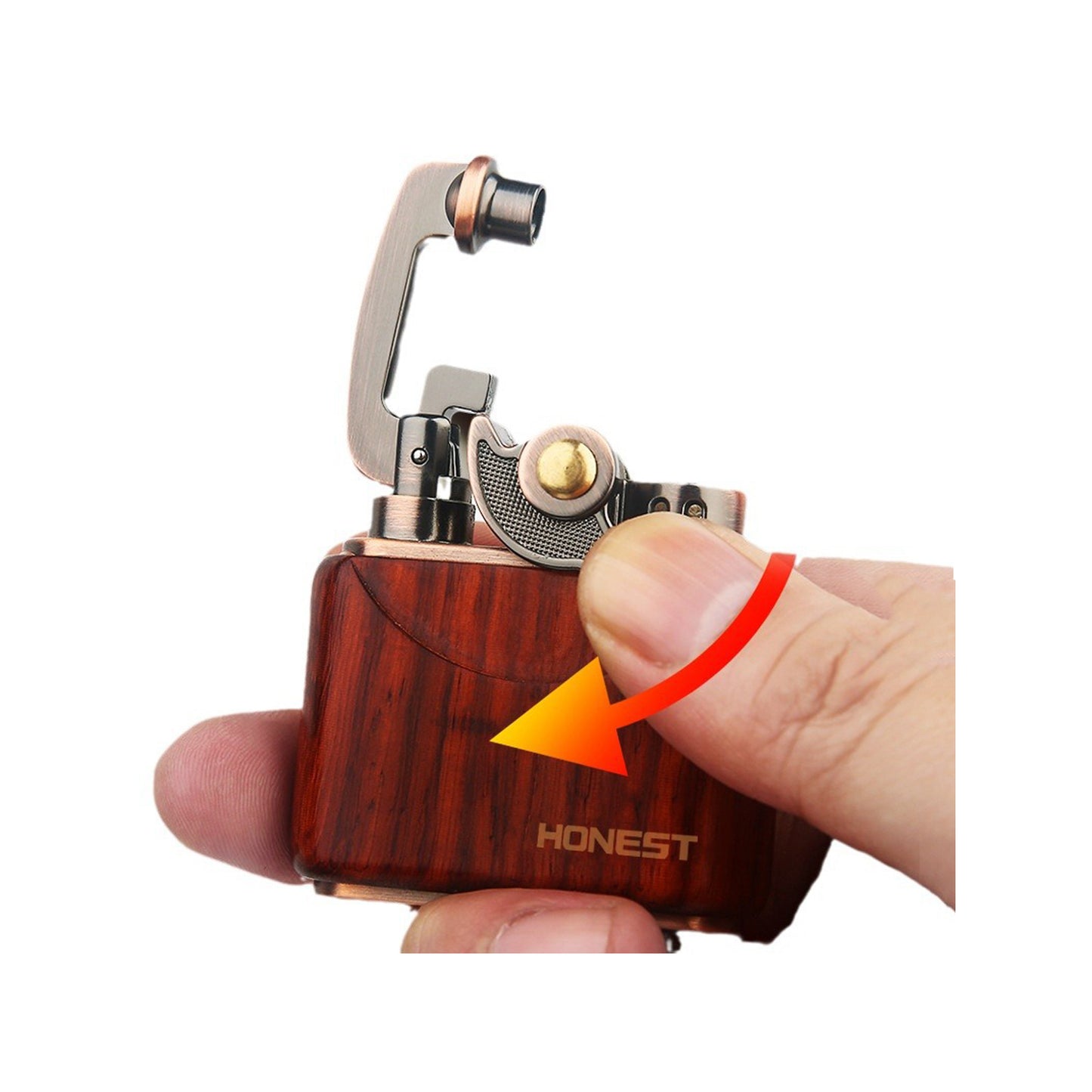 Honest Vintage Trench Lighter, Windproof Reusable, Antique Kerosene Lighter with Flame Rocker, Vintage Brass Windproof Kerosene Lighter 592 Wooden case
