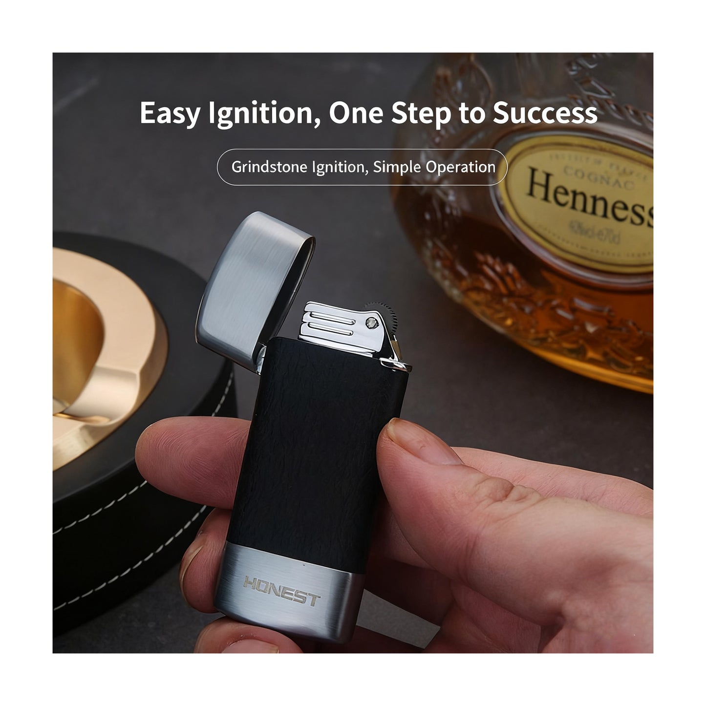 Honest Butane Gas Lighter Retro-Style Vintage Grinder Gas Lighter, Gift Smoking Accessory
