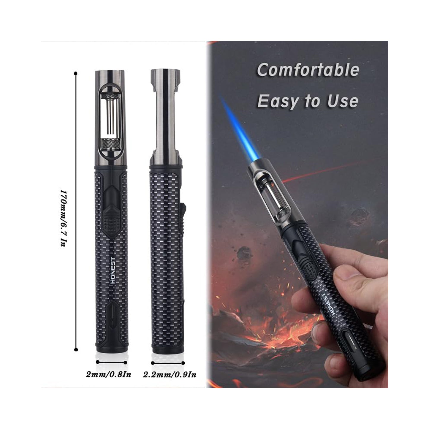 HONEST Refillable Butane Torch Lighter – Single Jet Flame Ideal for Candles, Grills, BBQ, and Camping