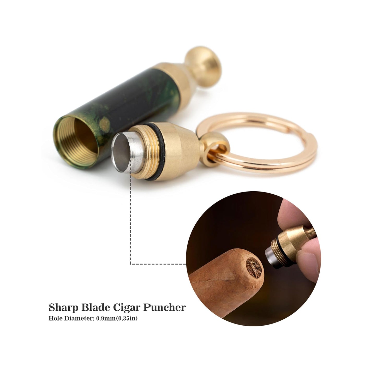 Honest Solid Brass 2-in-1 Cigar Punch Cutter Cigar Needle with Keychain, Cigar Draw Enhancer, Premium Cigar Accessories Tool