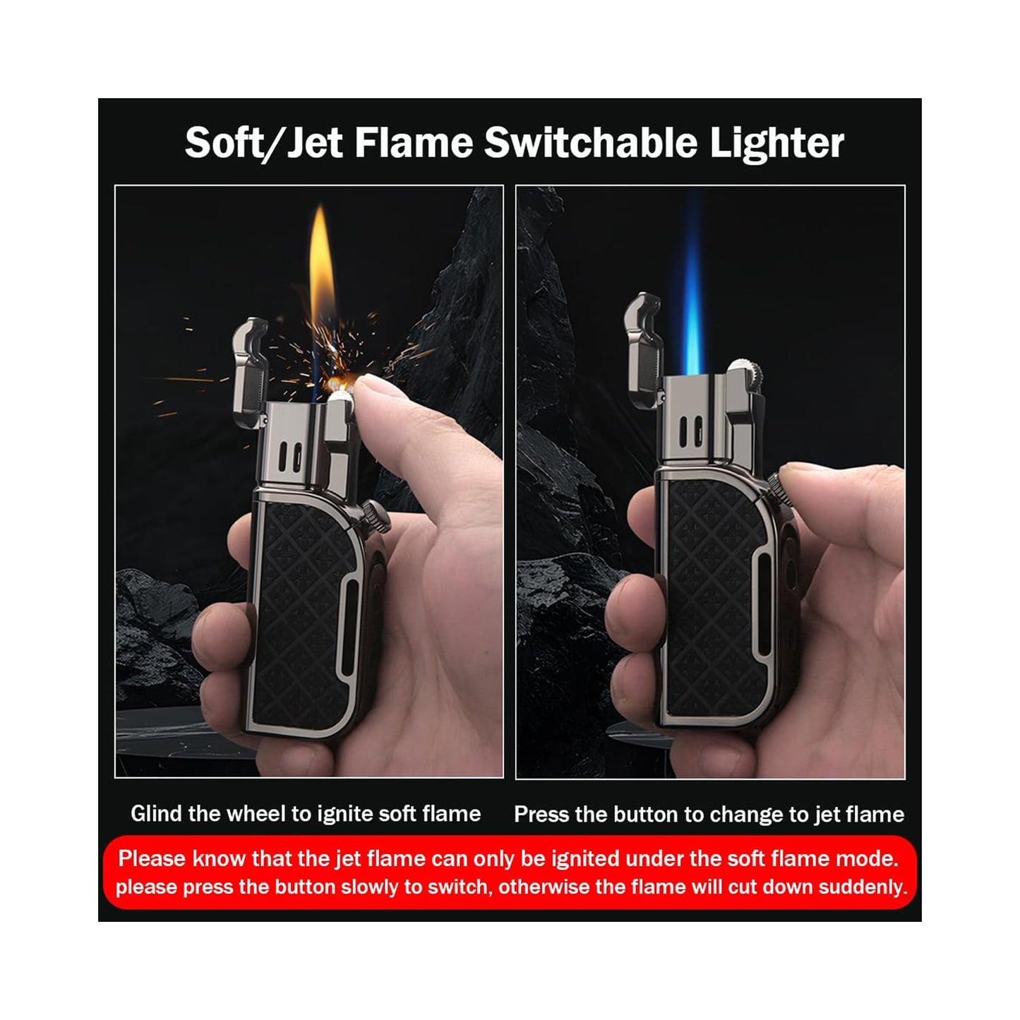 Honest Jet Torch Lighter, Soft/Jet Flame Switchable Lighters, Butane Refillable Lighter with Foldable Punch and Adjustable Flame Dial, Cool Lighters for Men/Husband (Fuel not Included)
