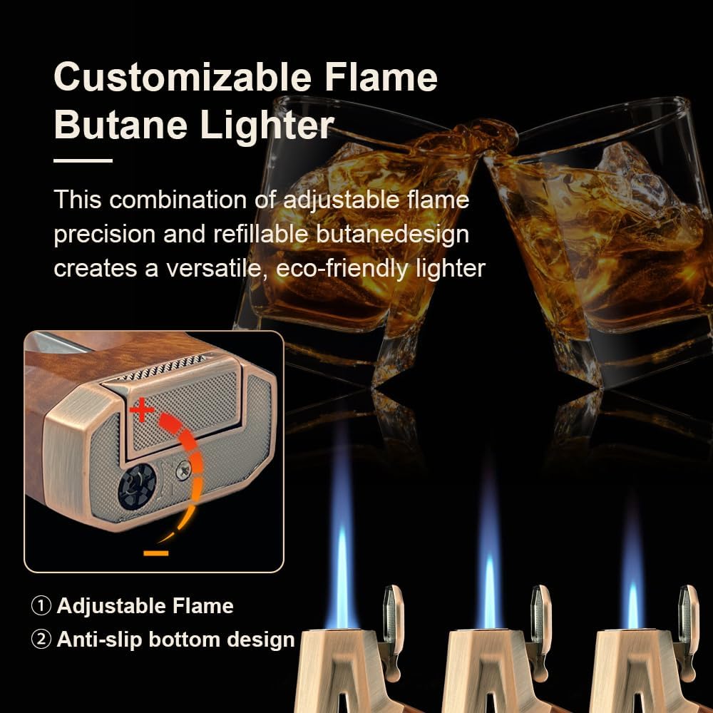 Honest Torch Lighter with V Cutter,Refillable Windproof Adjustable Jet Flame with Fuel Window Butane Torch Lighter,Gifts for Men (Butane not Include)