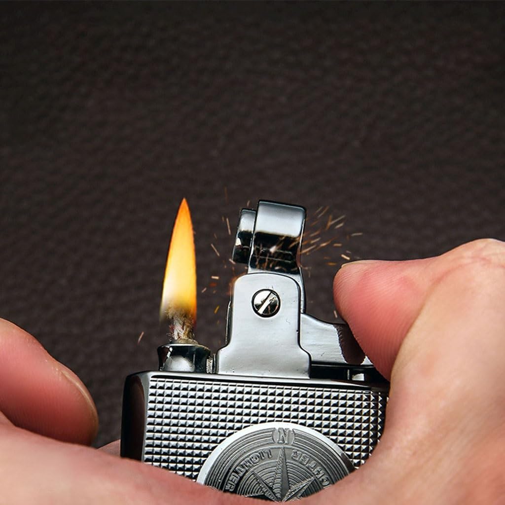 Honest Metal Vintage Kerosene Lighter, Classic Soft Flame Lighter, Push to Ignite, Exquisite Craftsmanship, Reusable, Cigar Candle, Gift Box Packaging, Men's Gift