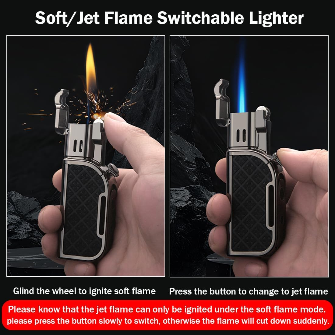 Honest Jet Torch Lighter, Soft/Jet Flame Switchable Lighters, Butane Refillable Lighter with Foldable Punch and Adjustable Flame Dial, Cool Lighters for Men/Husband (Fuel not Included)
