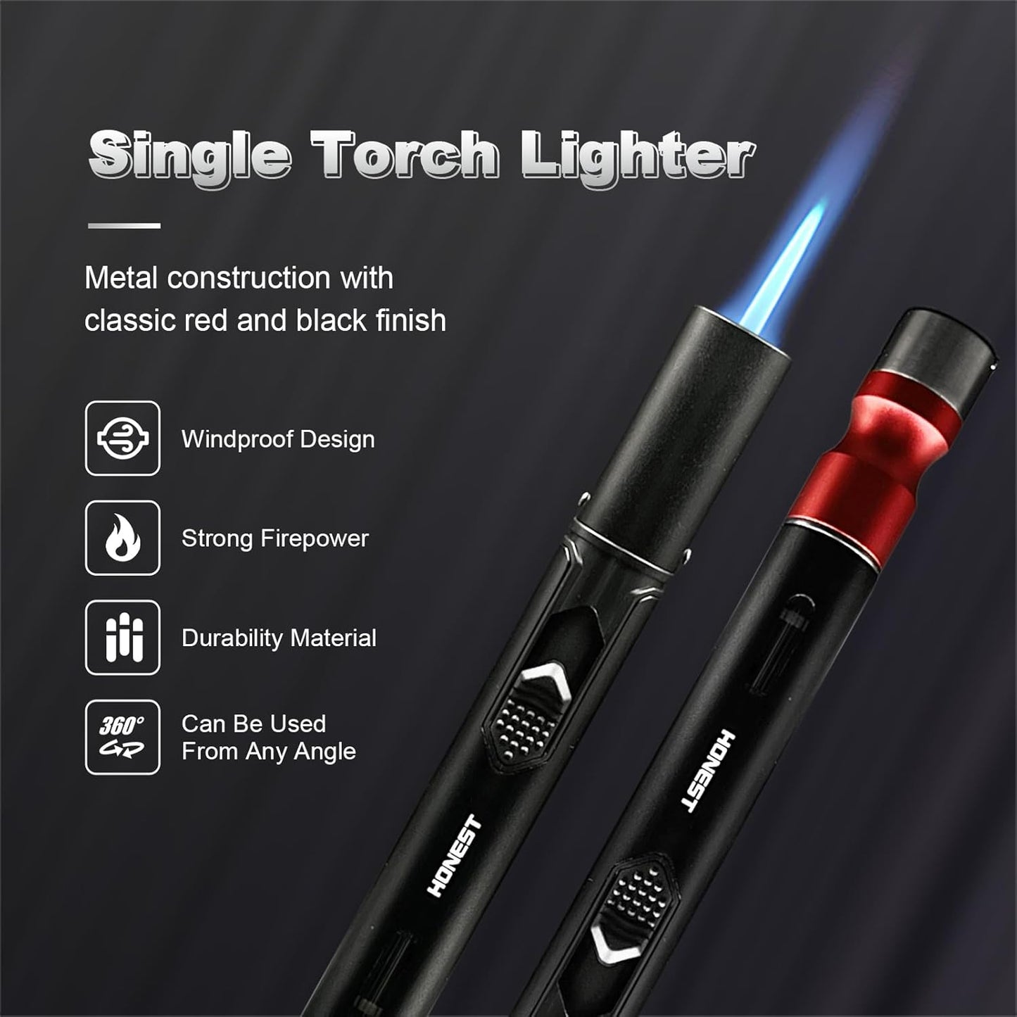 Honest Torch Lighters,5 in 1 Refillable Butane Torch Lighters,Butane Not Included, Windproof Adjustable Jet Flame Pen Shape Lighter with Cutter Punch,Holder,Draw Tool Gas Lighter Accessories Kit in Gift Box