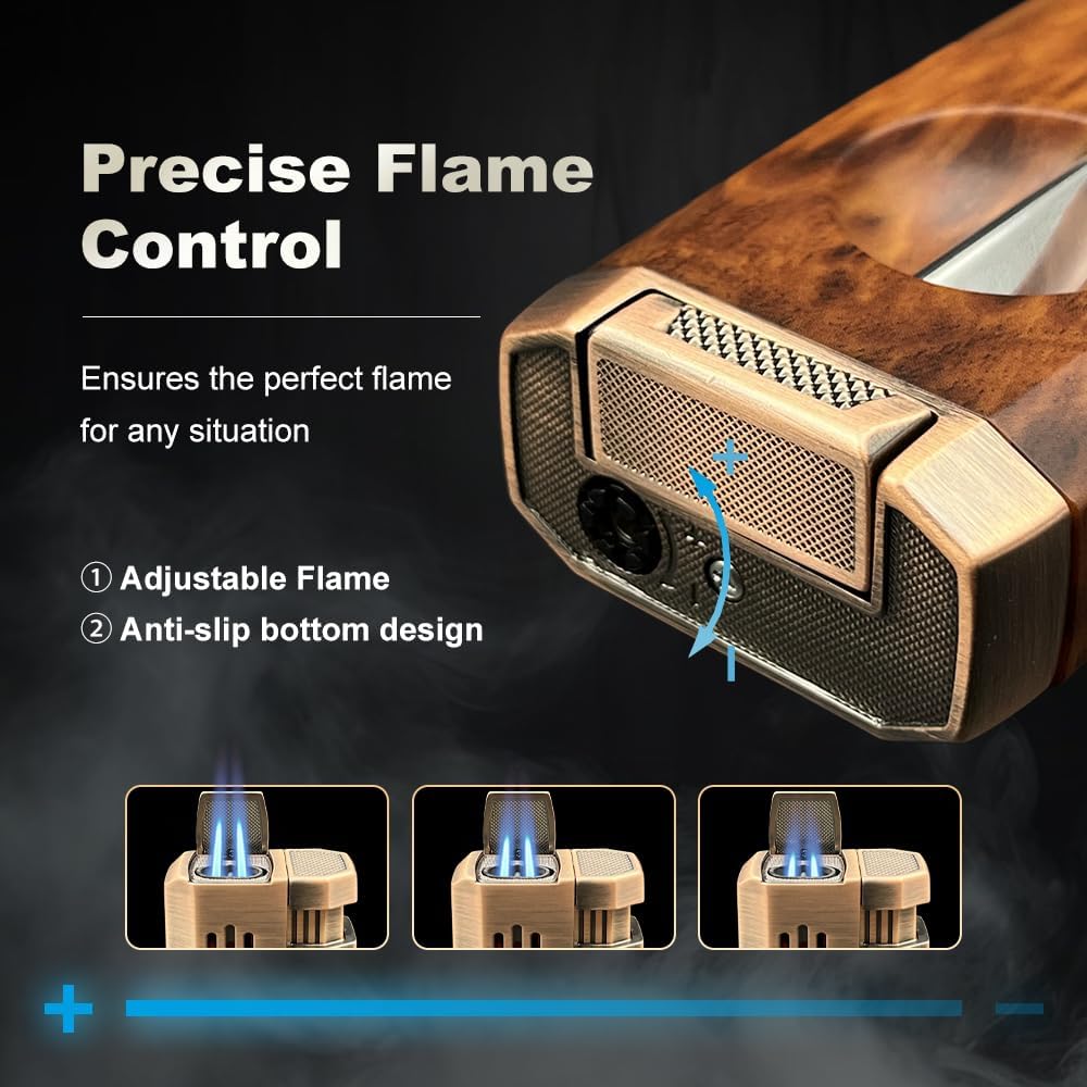 Honest All-in-One Windproof Outdoor Lighter with Dual Jet Flame Built-in Cutter, Butane Refillable and Flames Adjustable, Visible Gas Tank, Portable for Travel, Candle Lovers, Box Included