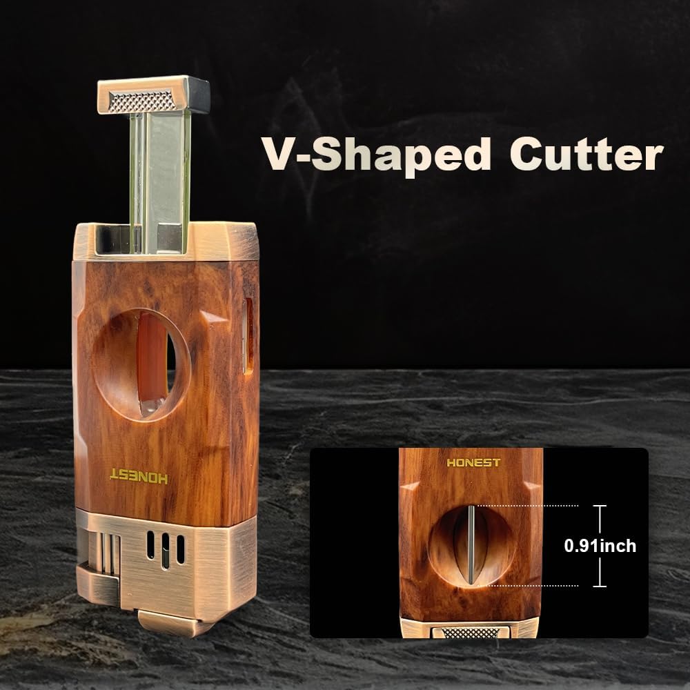 Honest All-in-One Windproof Outdoor Lighter with Dual Jet Flame Built-in Cutter, Butane Refillable and Flames Adjustable, Visible Gas Tank, Portable for Travel, Candle Lovers, Box Included