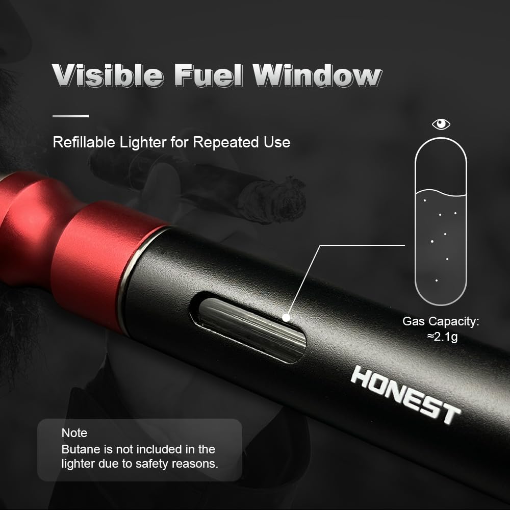 Honest Torch Lighters,5 in 1 Refillable Butane Torch Lighters,Butane Not Included, Windproof Adjustable Jet Flame Pen Shape Lighter with Cutter Punch,Holder,Draw Tool Gas Lighter Accessories Kit in Gift Box
