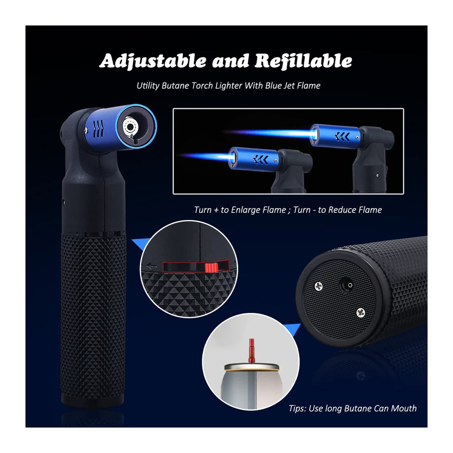 HONEST Adjustable Butane Blow Torch – Sleek Cooking Torch Lighter for Camping, Home Use, Welding, and Culinary Applications