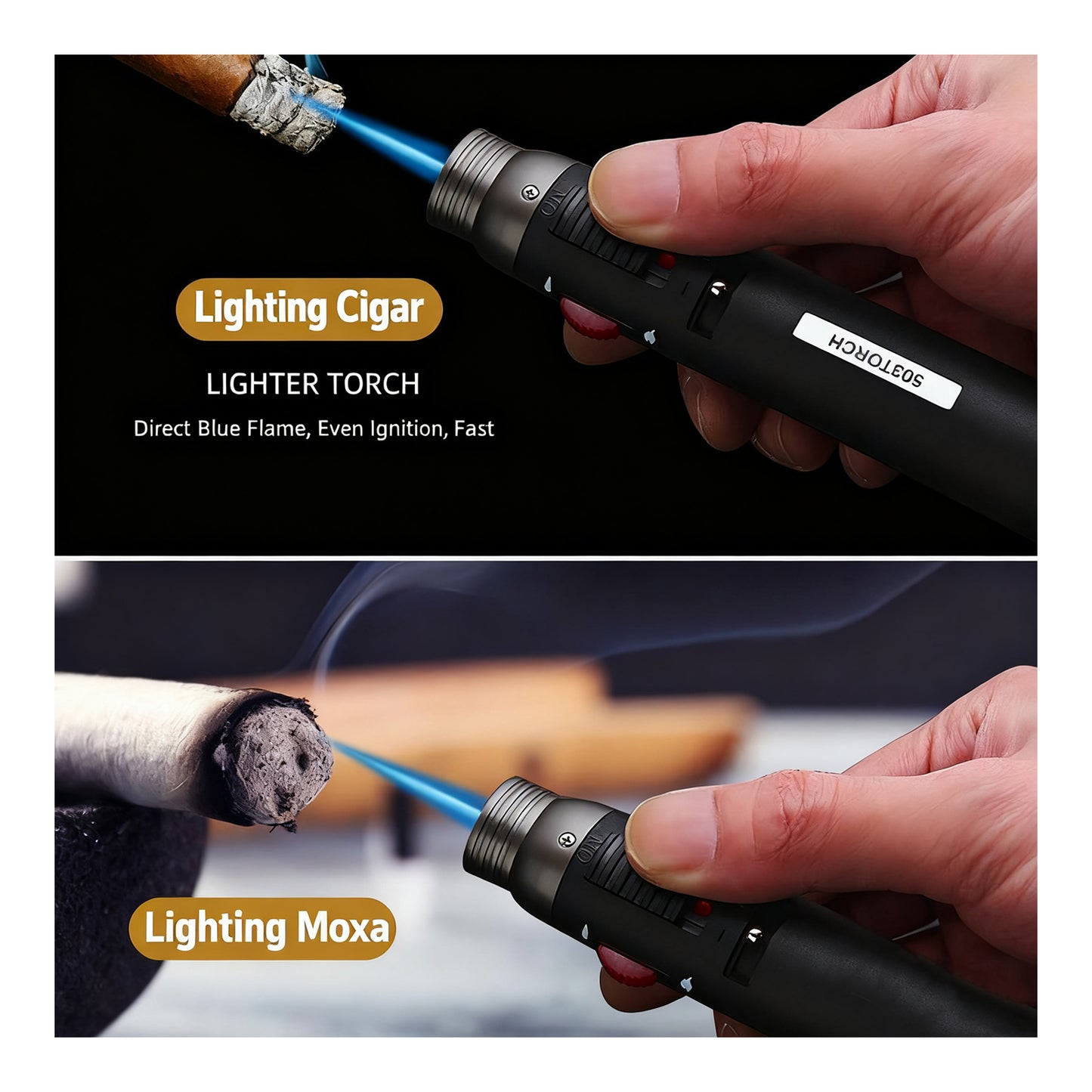 Honest Pen-Style Cigar Lighter, refillable with butane, dual flame modes, conveniently portable, ideal for cigar connoisseurs