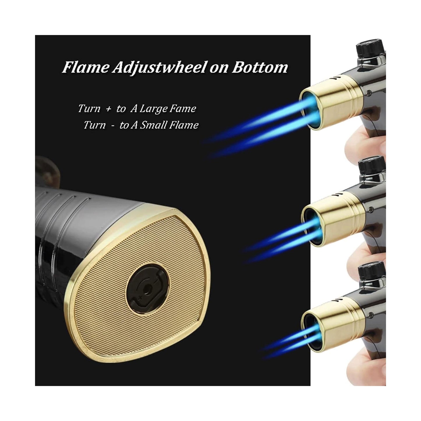Honest Blue flame direct-into-fire lighter, metal nozzle is safe and durable, jet-type windproof double flame lighter, adjustable flame, rechargeable butane, easy to carry, gift for men