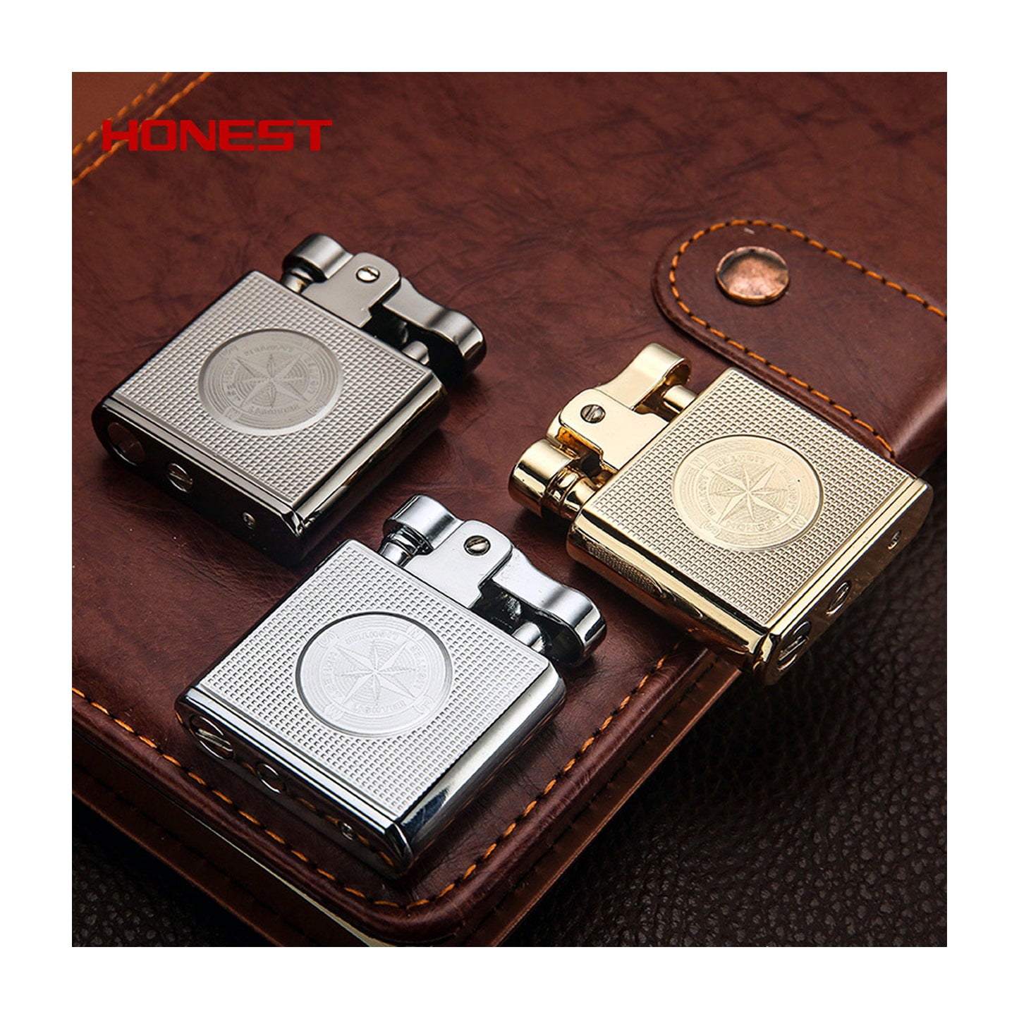 Honest Metal Vintage Kerosene Lighter, Classic Soft Flame Lighter, Push to Ignite, Exquisite Craftsmanship, Reusable, Cigar Candle, Gift Box Packaging, Men's Gift