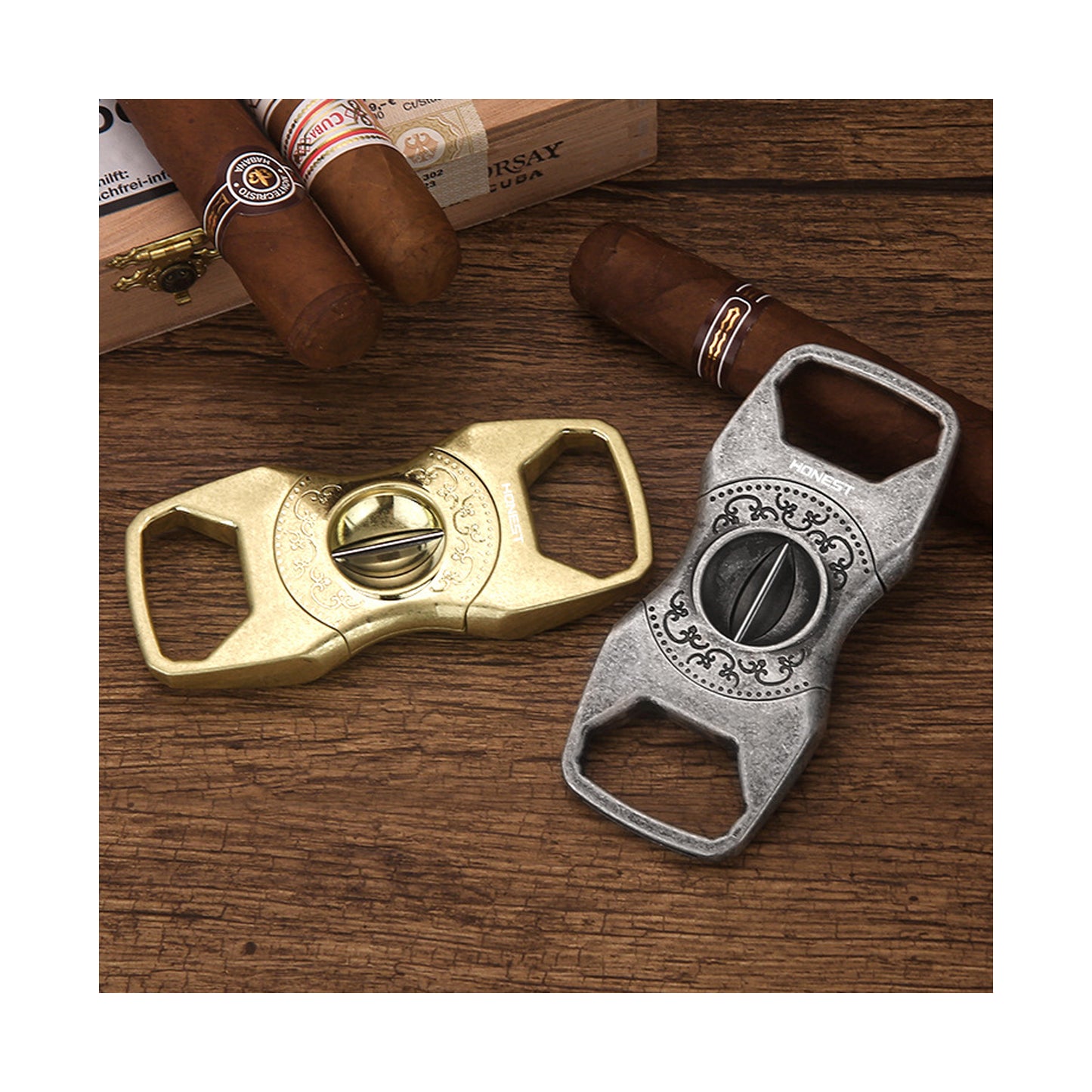 Honest Cigar Cutter V-Stainless Steel Carved Sharp Blade with Gift Box