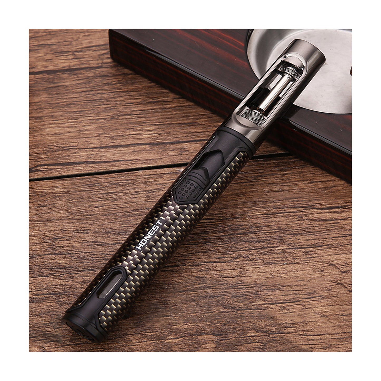 Honest Windproof Straight-in Adjustable Jet Flame Torch Lighter, Visible Gas Chamber, Pen-Style Metal Long Lighter, Portable, Recyclable, Candle Cigar Unless Outdoor Camping Barbecue Dedicated