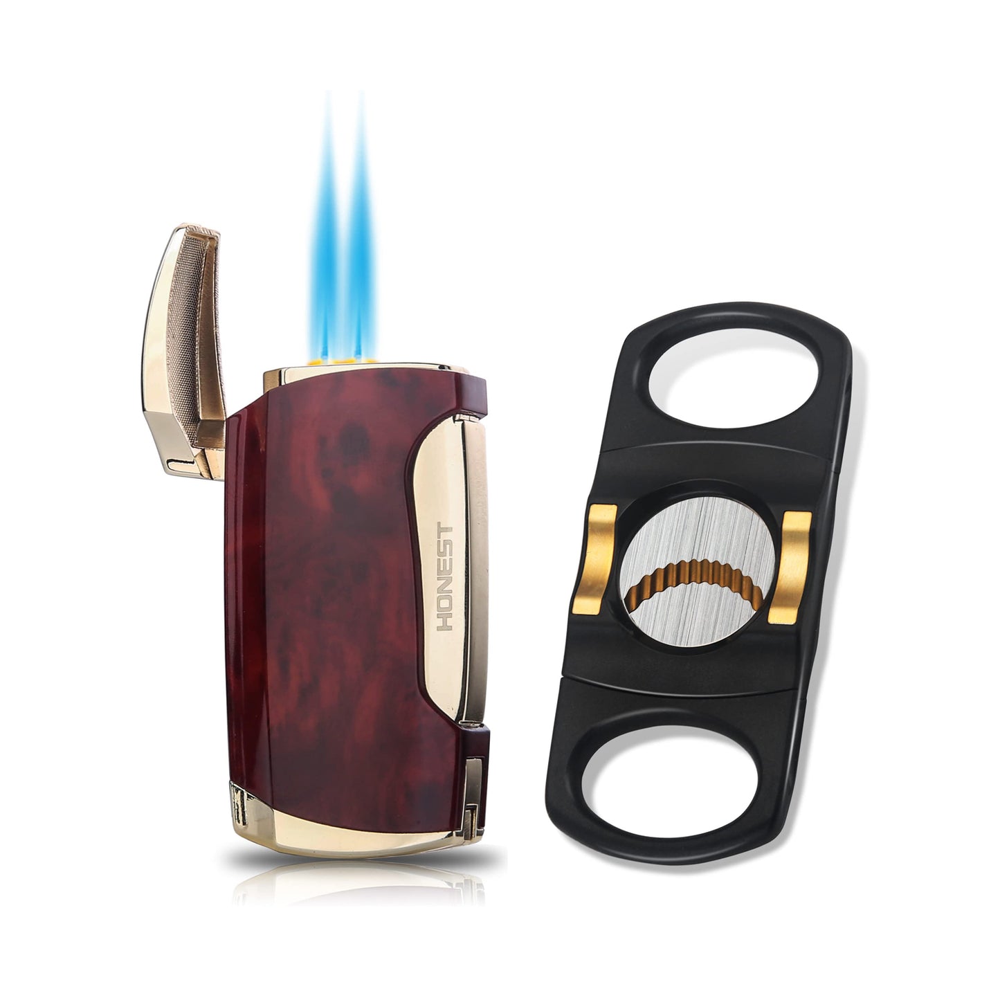 Double Jet Flame Torch Lighter and Cutter Gift Set for Men – Sleek Black Lighter Included