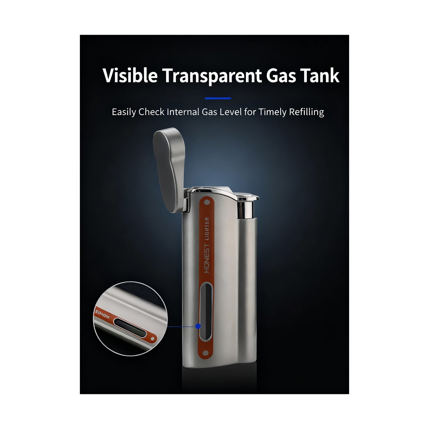 Honest Direct-fire Torch Butane Lighter Transparent Oil Window Adjustable Flame Inflatable Portable Windproof Lighter Suitable for Indoor and Outdoor use