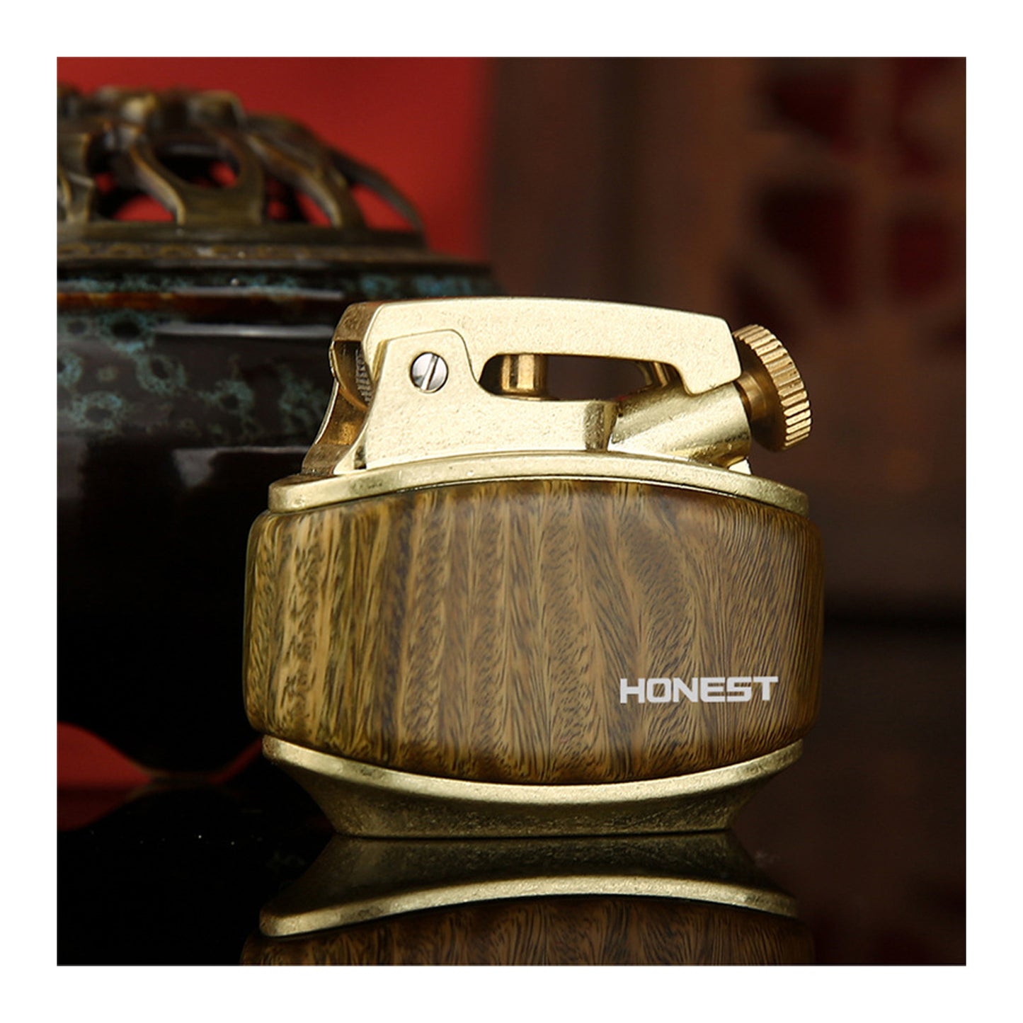 Honest Windproof Brass Vintage Trench Lighter,with Adjustable Flame for Outdoor Camping (No Fuel Required)