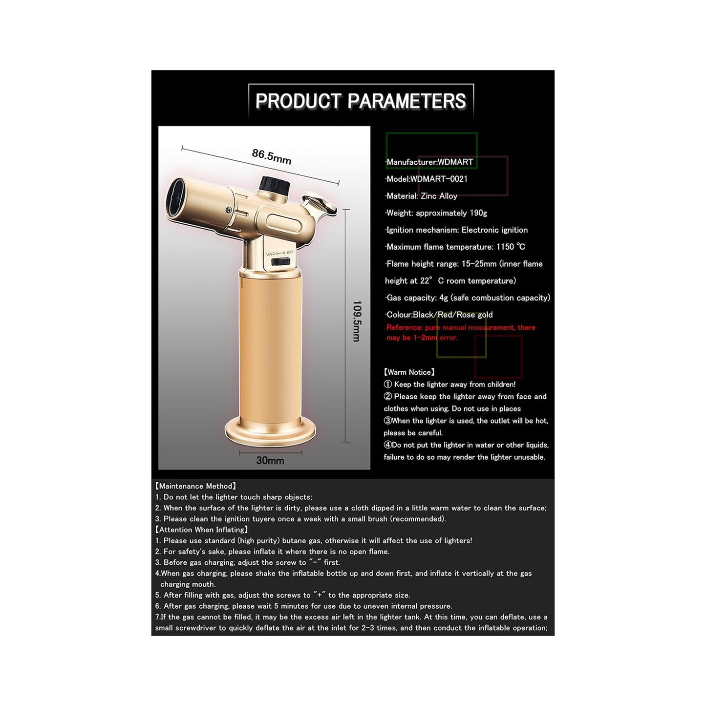Honest Windproof Refillable lighters - Metal Butane Gas Lighters - Dual Turbo Direct Injection Lighter - Cooking Torch Lighter - Fixed The Flame Function