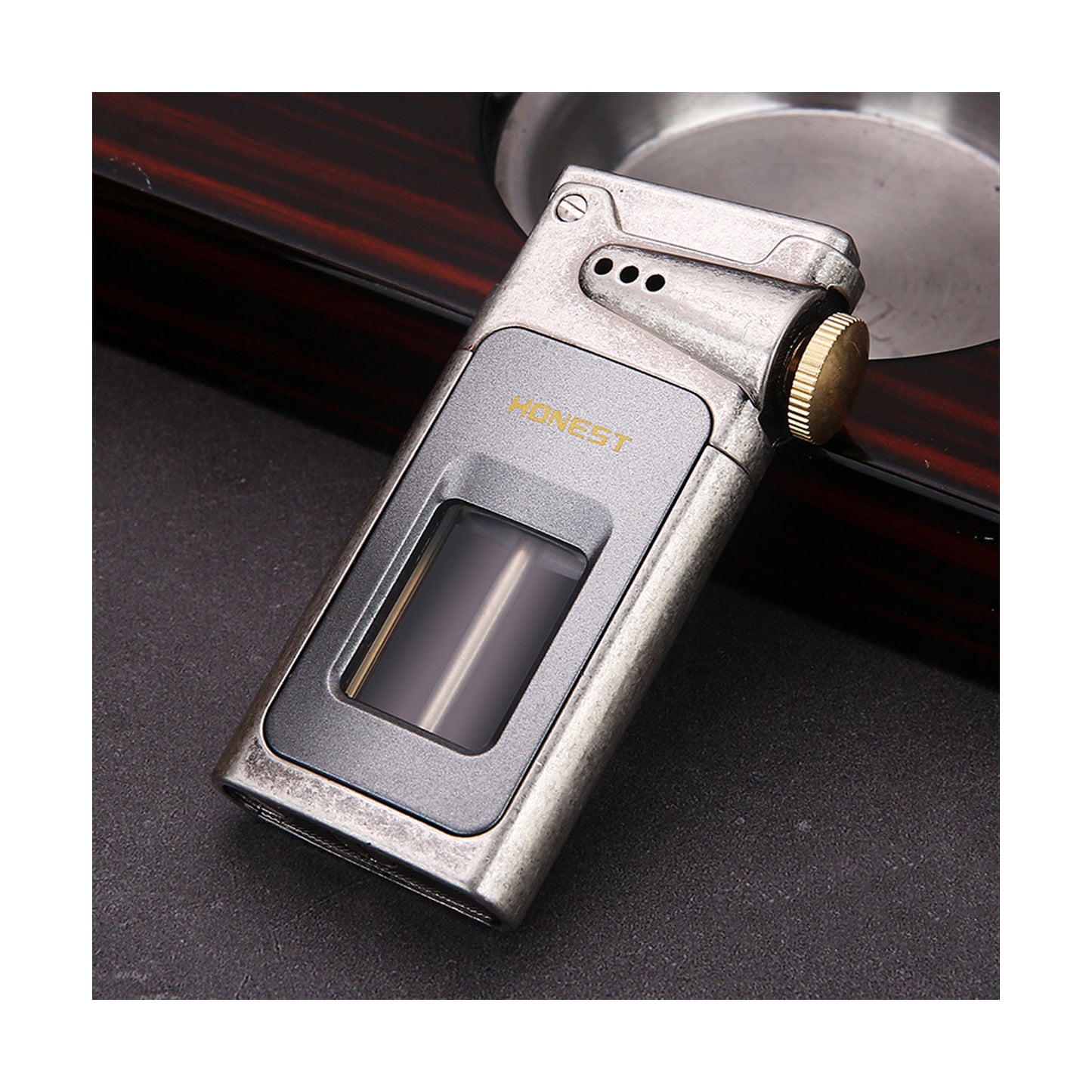Honest Metal Vintage Windproof Kerosene Lighter, Classic Soft Flame, Portable Transparent Window Reusable Lighter, Gift for Men (Kerosene Not Included)