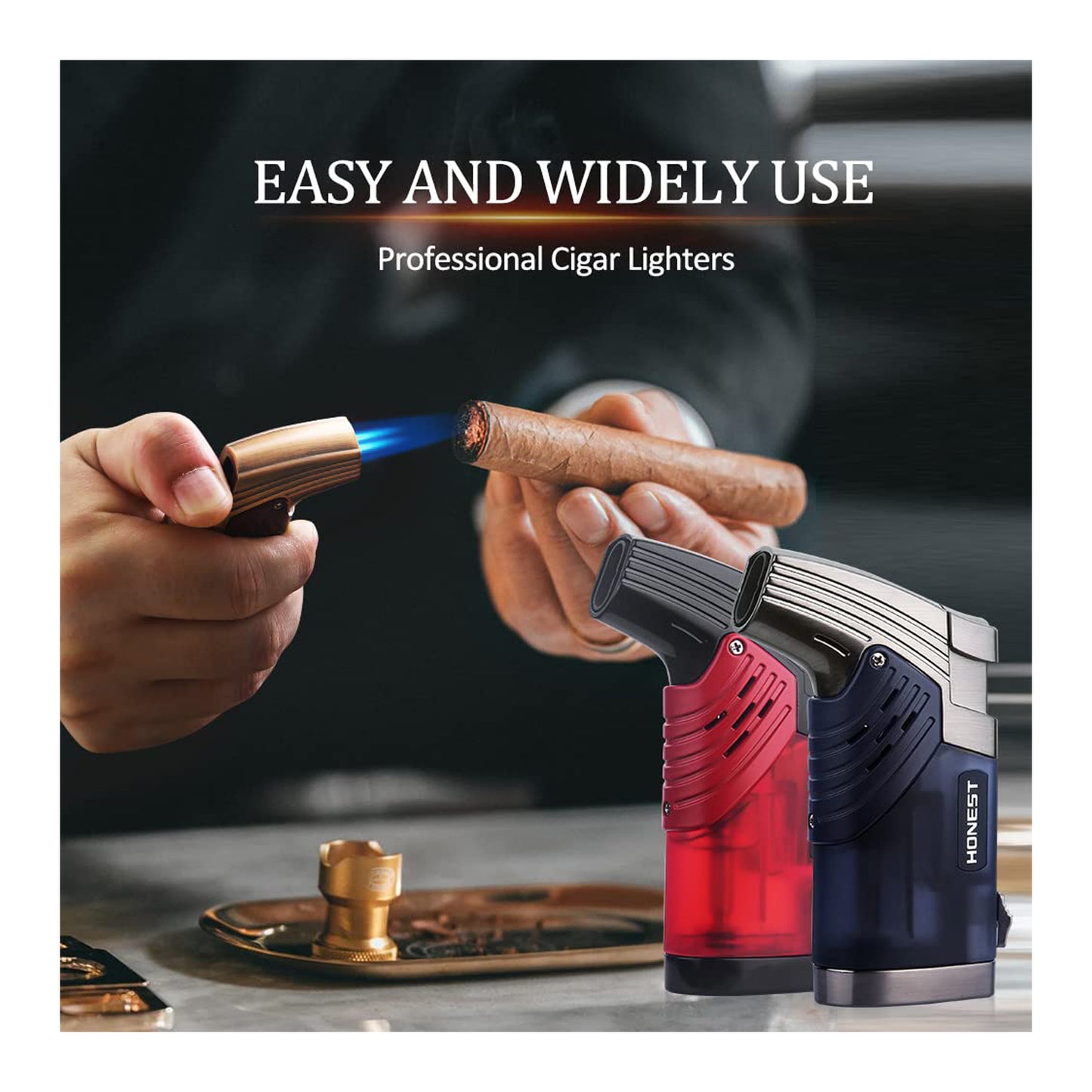 Honest Adjustable Jet Torch Lighter – Refillable Butane Power Flame Lighter for Outdoor Use