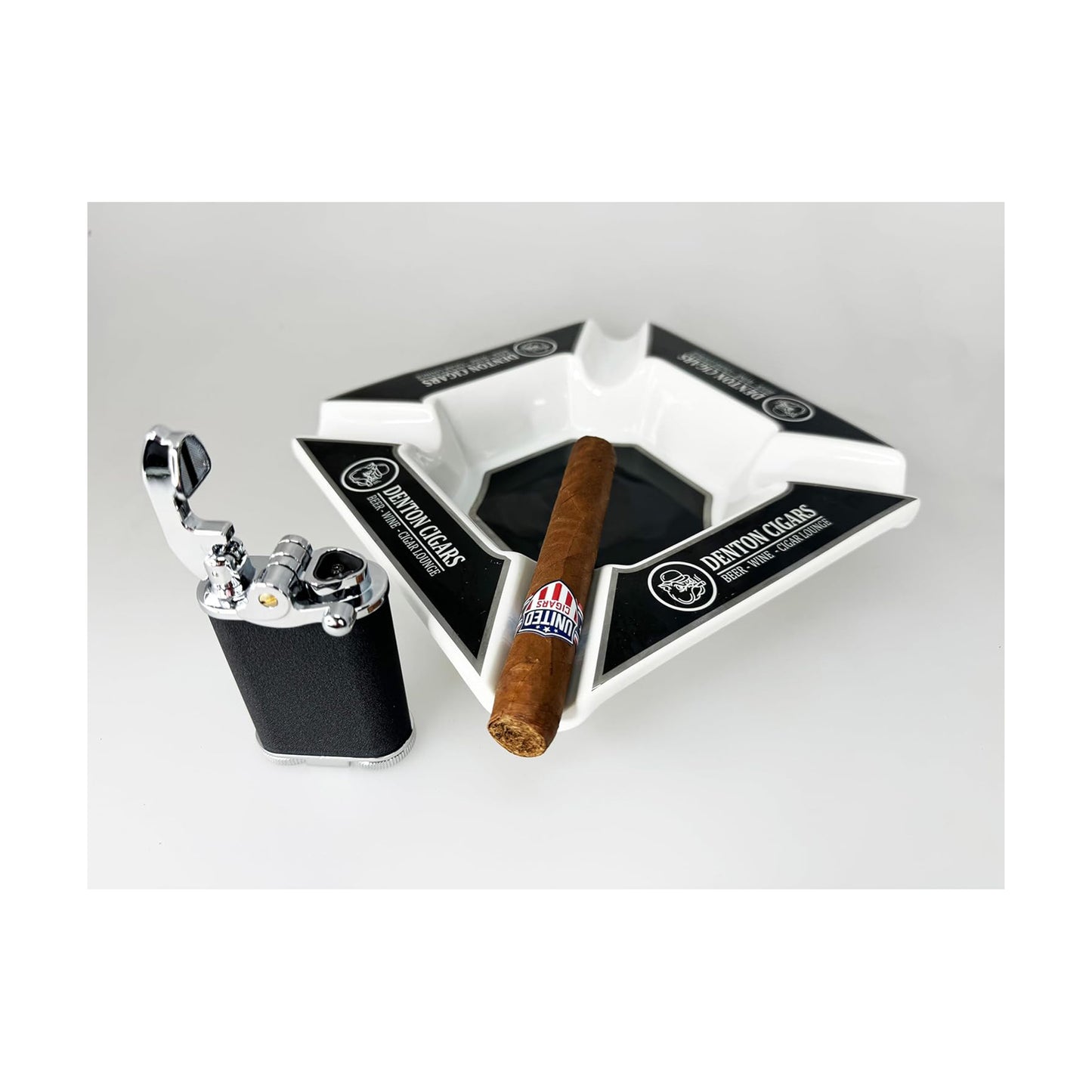 Honest Retro Triple Flame Butane Lighter, Refillable, Windproof, Adjustable Flame, Built-in Cutter, Detachable Poker