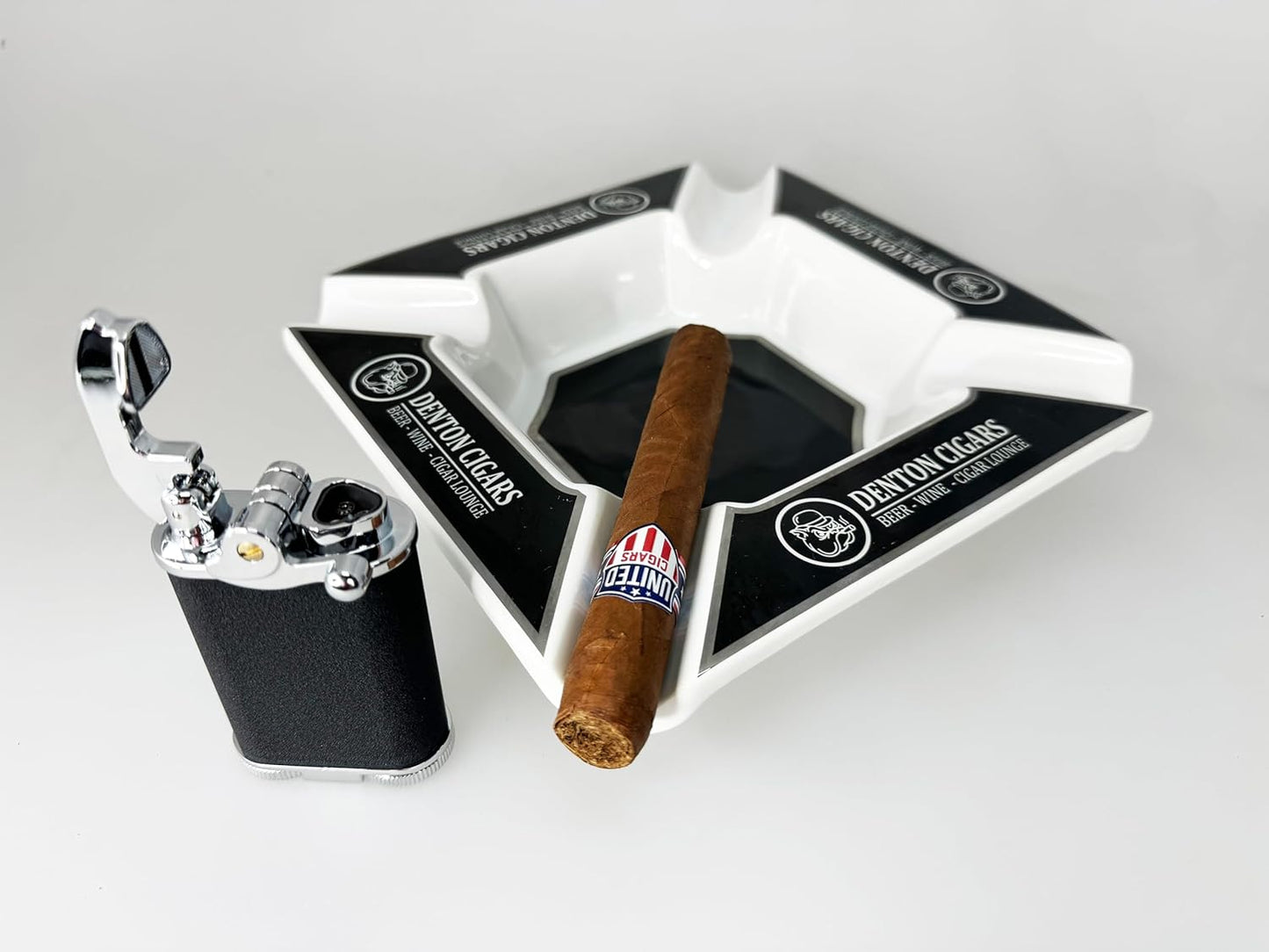 Honest Retro Triple Flame Butane Lighter, Refillable, Windproof, Adjustable Flame, Built-in Cutter, Detachable Poker