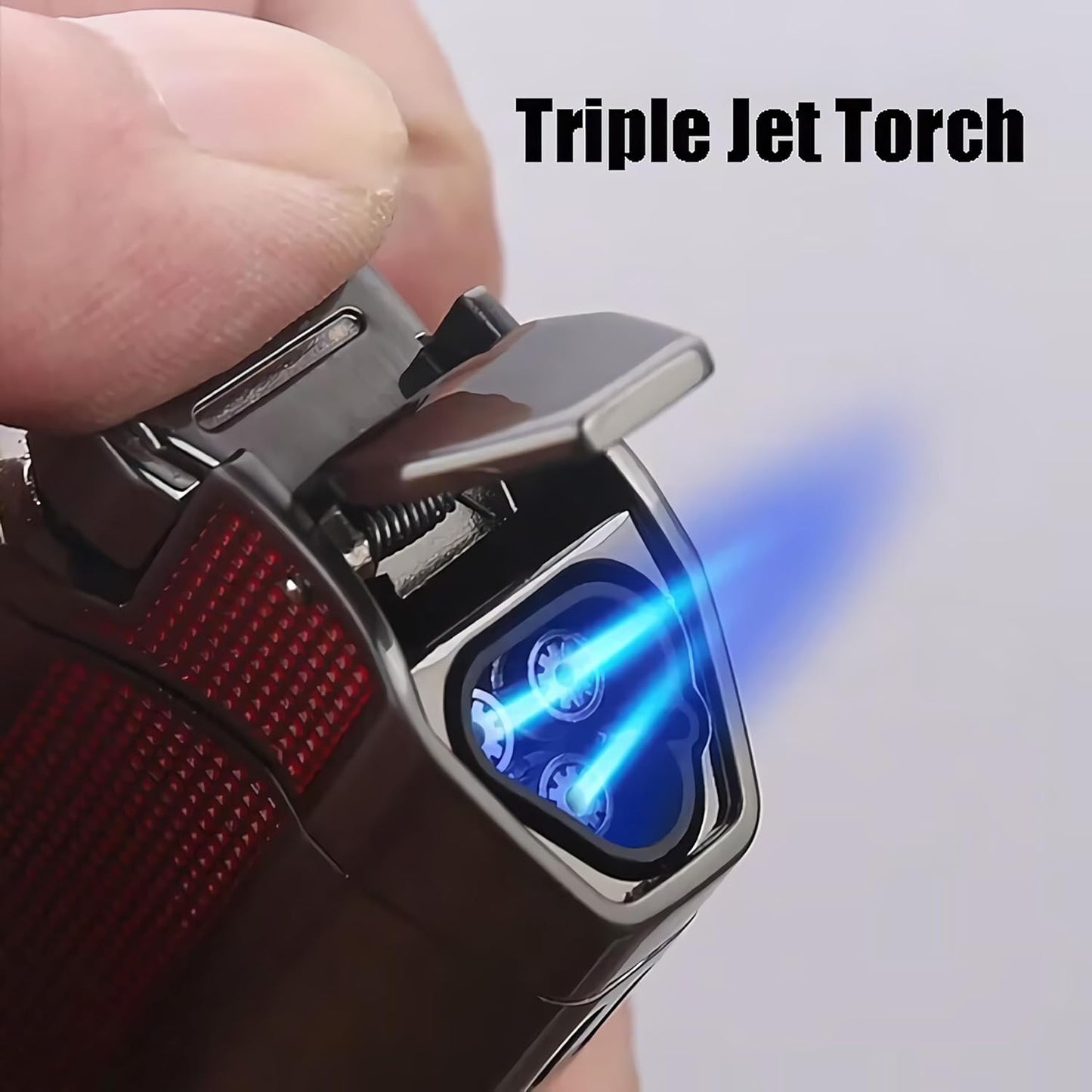 Honest Triple Jet Torch Cigar Lighter with Cigar Punch Rest Holder, Windproof Butane Lighter Refillable - Butane Not Included,Box Included