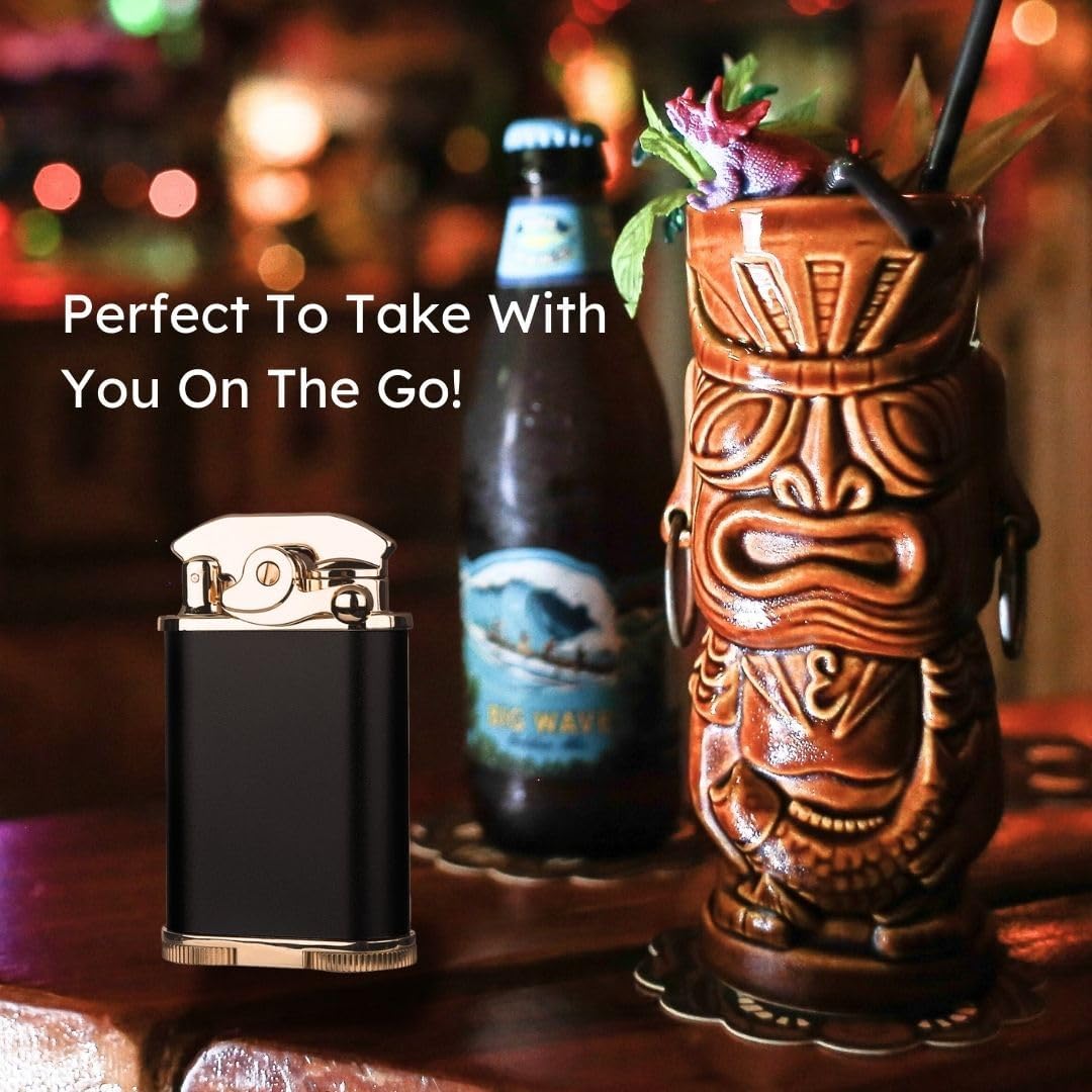 Honest Retro Triple Flame Butane Lighter, Refillable, Windproof, Adjustable Flame, Built-in Cutter, Detachable Poker