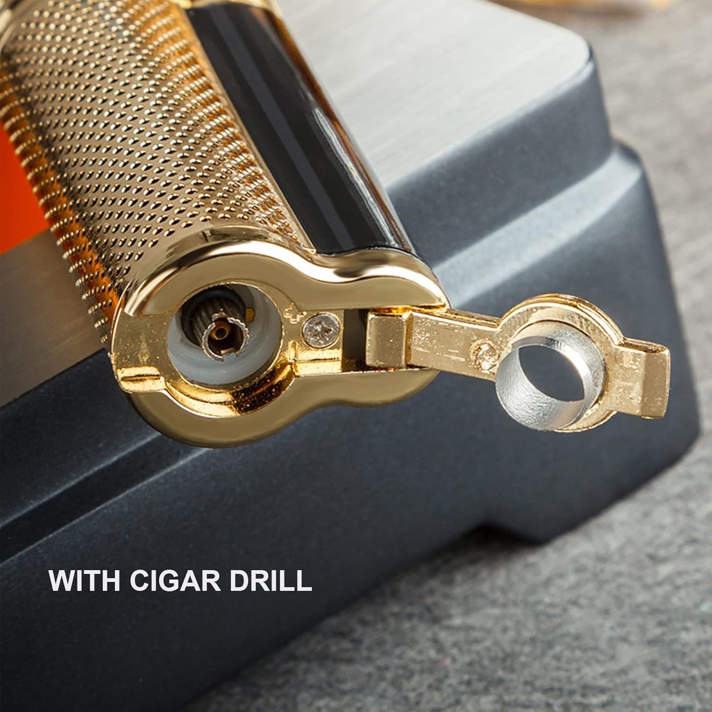 Honest Metal Windproof Gas Butane with Punch Cigar Lighter Jet Butane Gas Smoking Torch Lighter Adjustable and Portable Mens Gadget