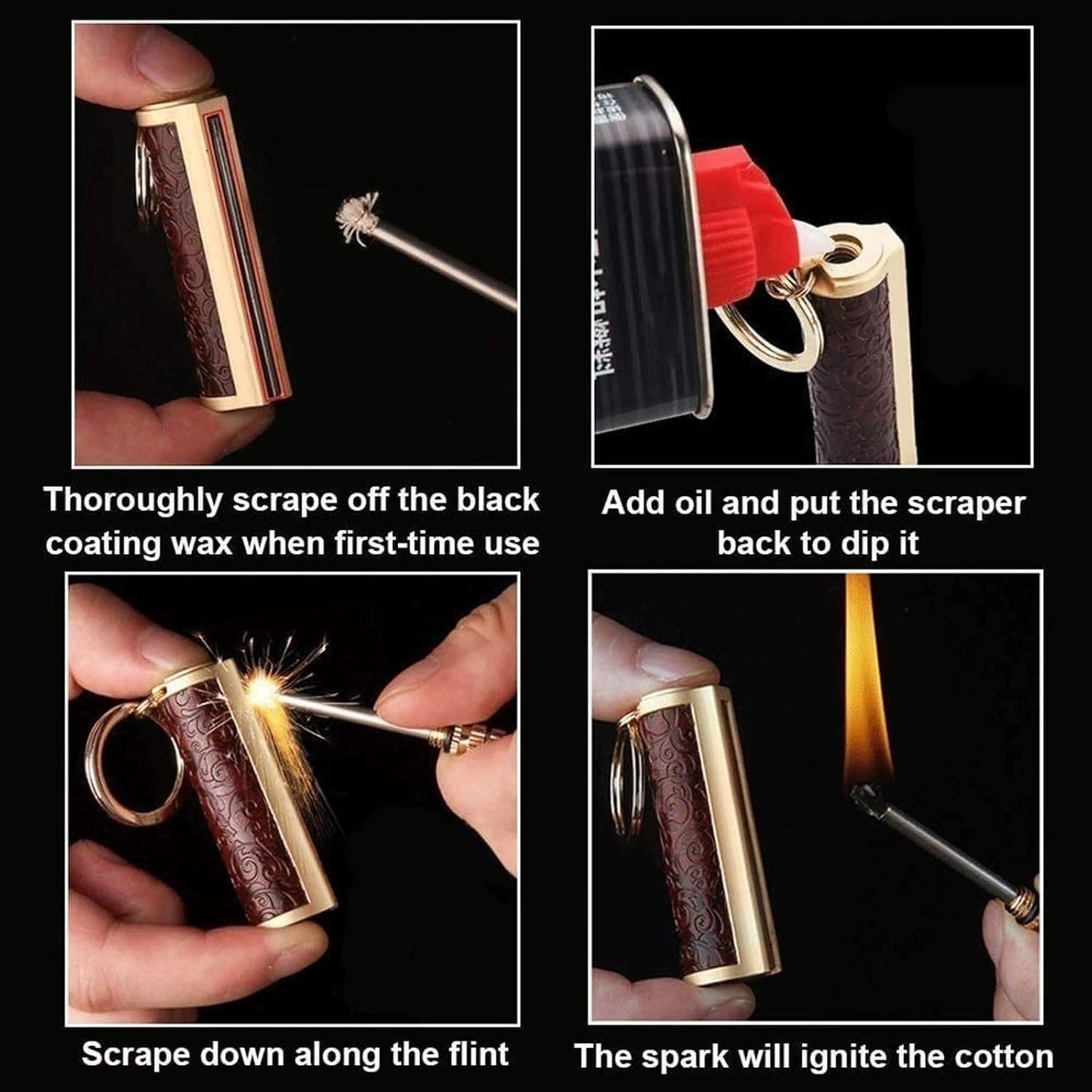 Honest Permanent Match,Keychain Matchstick Fire Starter Immortal Lighter,Flint Match Stick Kerosene Refillable Lighter for Outdoor Camping Survival