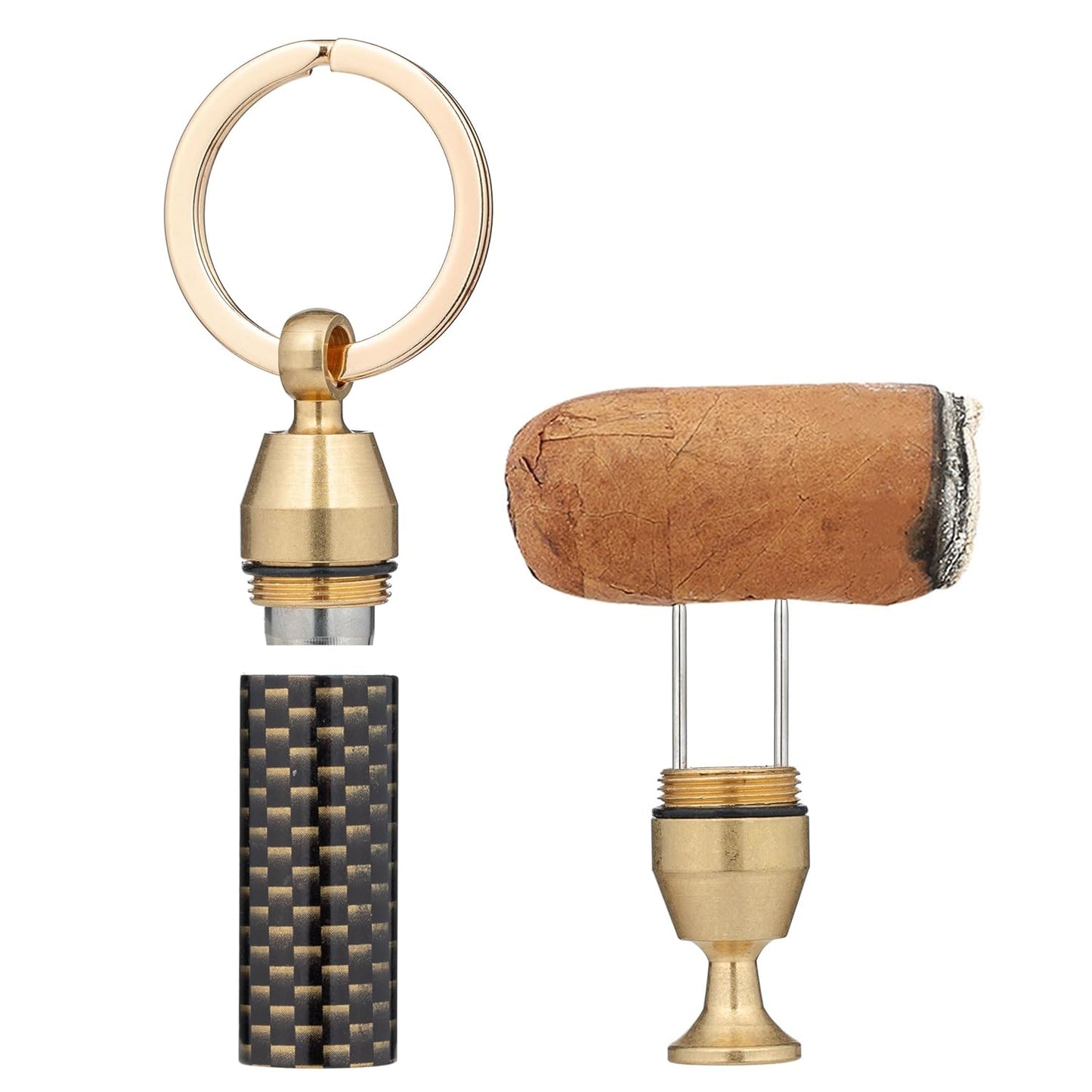Honest Solid Brass 2-in-1 Cigar Punch Cutter Cigar Needle with Keychain, Cigar Draw Enhancer, Premium Cigar Accessories Tool