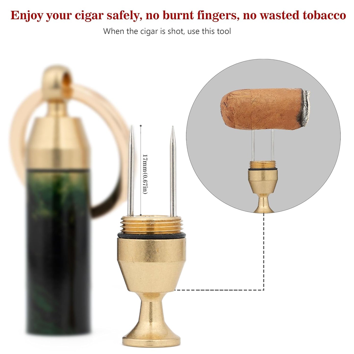 Honest Solid Brass 2-in-1 Cigar Punch Cutter Cigar Needle with Keychain, Cigar Draw Enhancer, Premium Cigar Accessories Tool