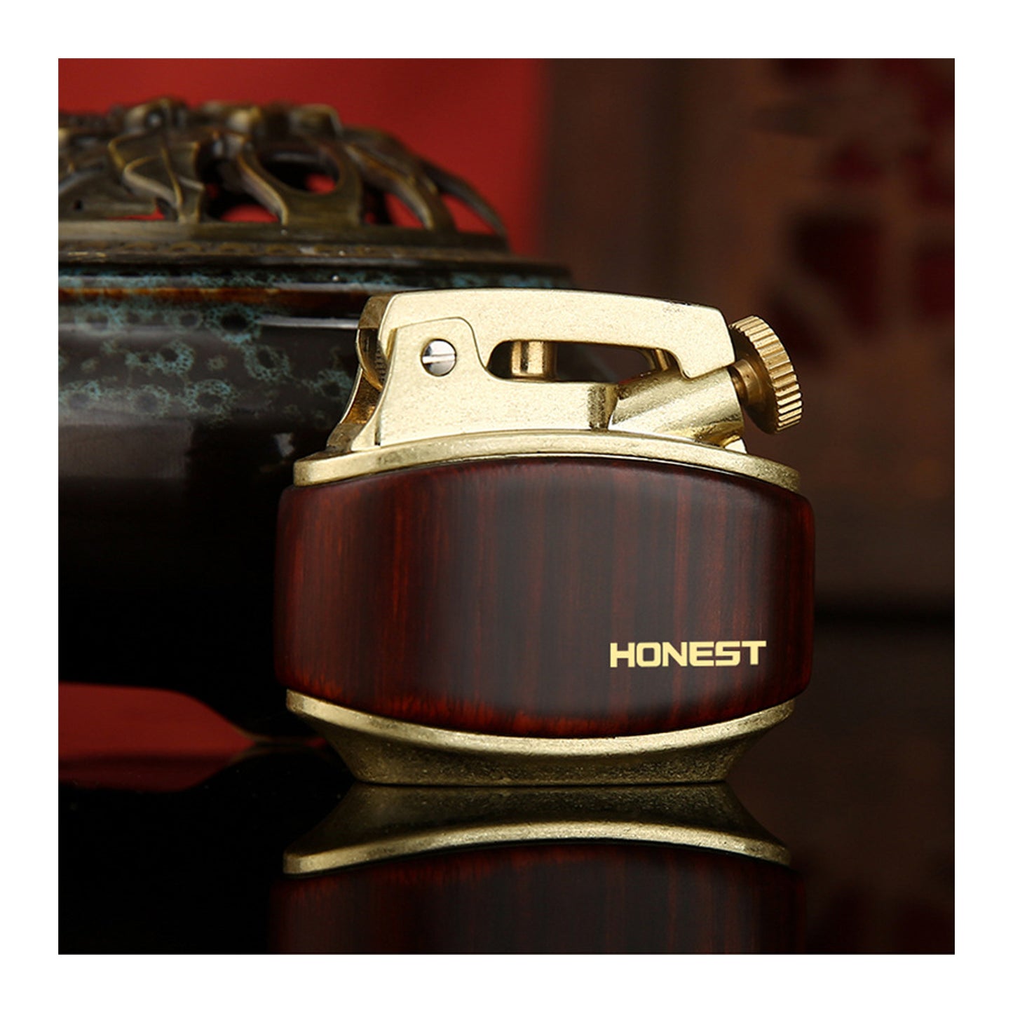 Honest Windproof Brass Vintage Trench Lighter,with Adjustable Flame for Outdoor Camping (No Fuel Required)