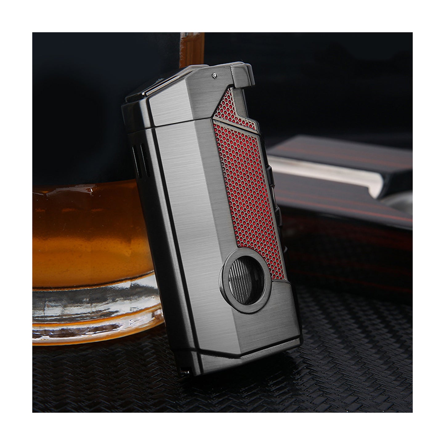 Honest Triple Jet Torch Cigar Lighter with Cigar Punch Rest Holder, Windproof Butane Lighter Refillable - Butane Not Included,Box Included