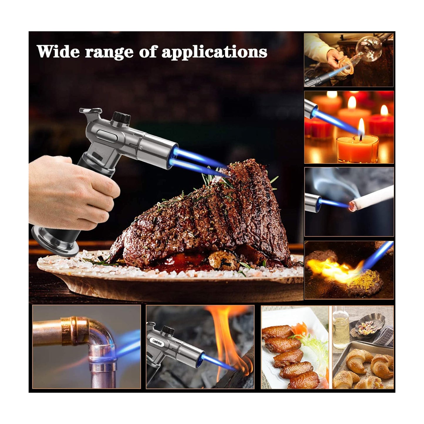 Honest Windproof Refillable lighters - Metal Butane Gas Lighters - Dual Turbo Direct Injection Lighter - Cooking Torch Lighter - Fixed The Flame Function